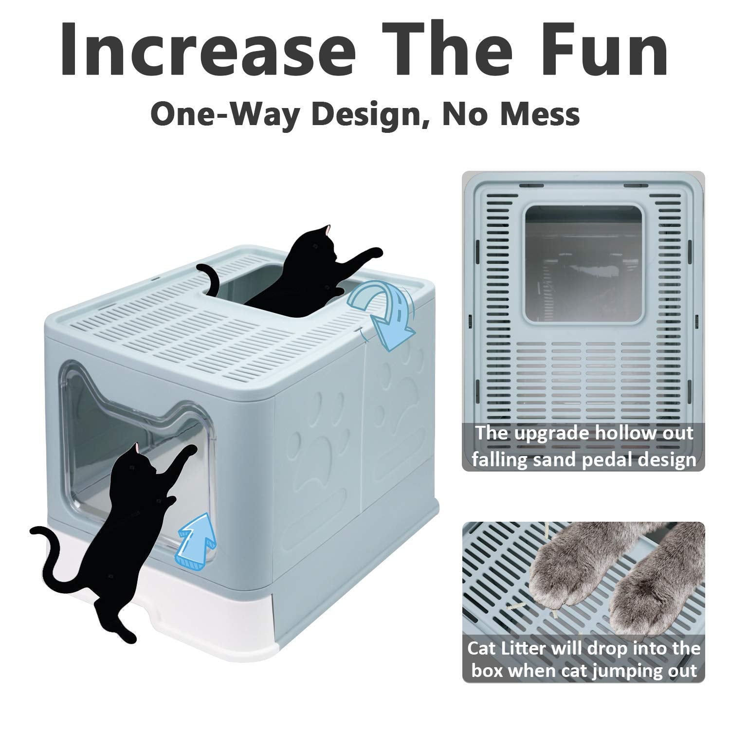 Foldable Cat Litter Box With Lid, Enclosed Cat Potty, Top Entry Anti-Splashing Cat Toilet, Easy To Clean Including Cat Litter Scoop And 2-1 Cleaning Brush (Blue), Large