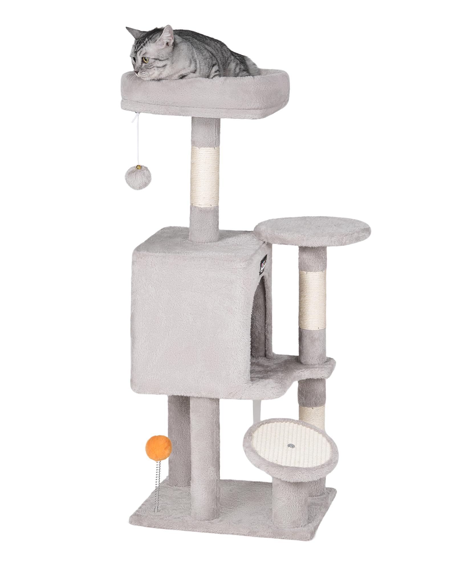 Fourfurpets Cat Tree, 39.4-Inch Cat Tower For Indoor Cats, Small Cat Tower With Scratching Post, Multi-Level Cat Condo With Wide