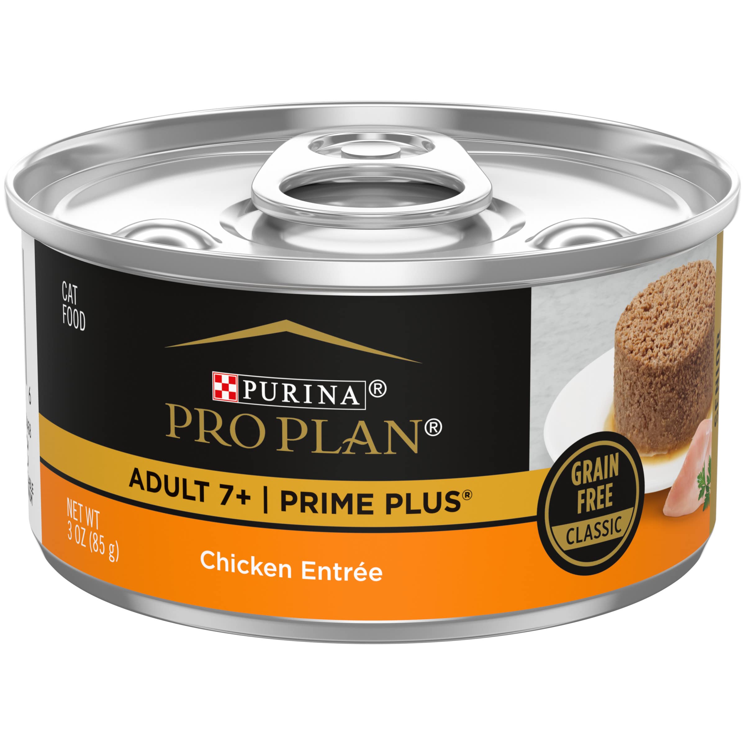 Purina Pro Plan Grain Free Senior Wet Cat Food Pate, SENIOR Adult 7+ Prime Plus Chicken Entree - (Pack of 24) 3 oz. Pull-Top Can