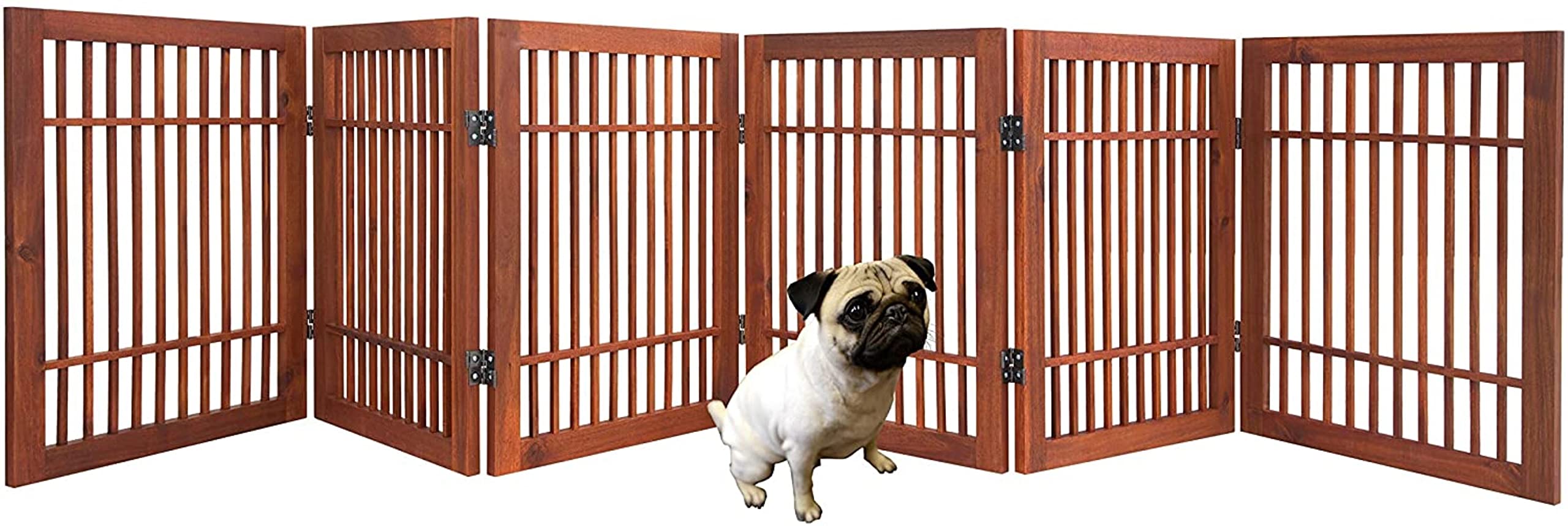 Pet Dog Gate Strong and Durable Freestanding Folding Acacia Hardwood Portable Wooden Fence Indoors or Outdoors by Urnporium (Bro