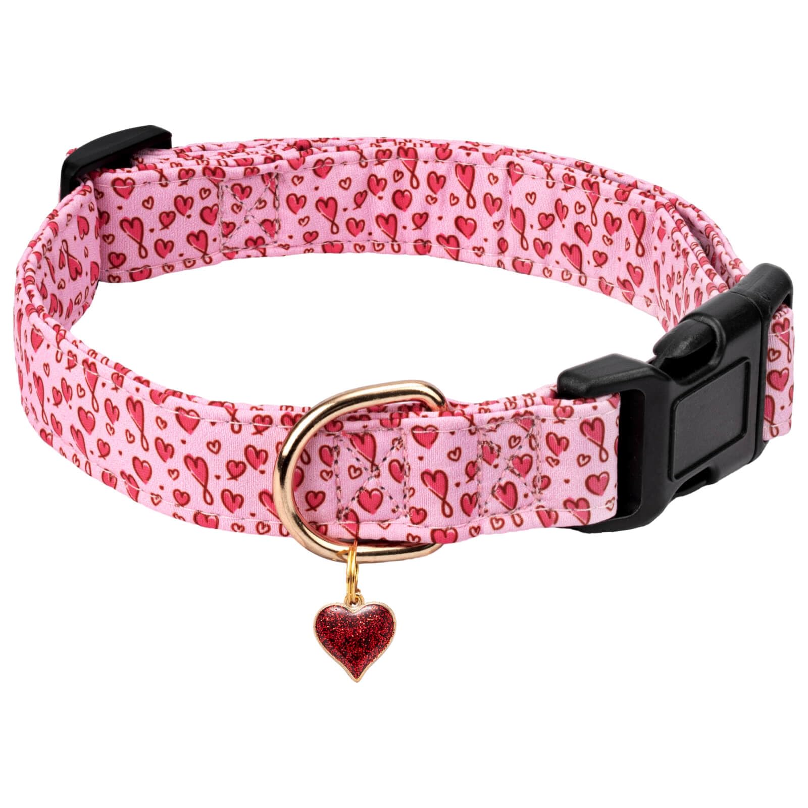 Gelwoo Cotton Dog Collar,Valentine's Day Soft and Cute Puppy Collars with Hearts Patterned Design for Girl Female Boy Dogs,Adjus