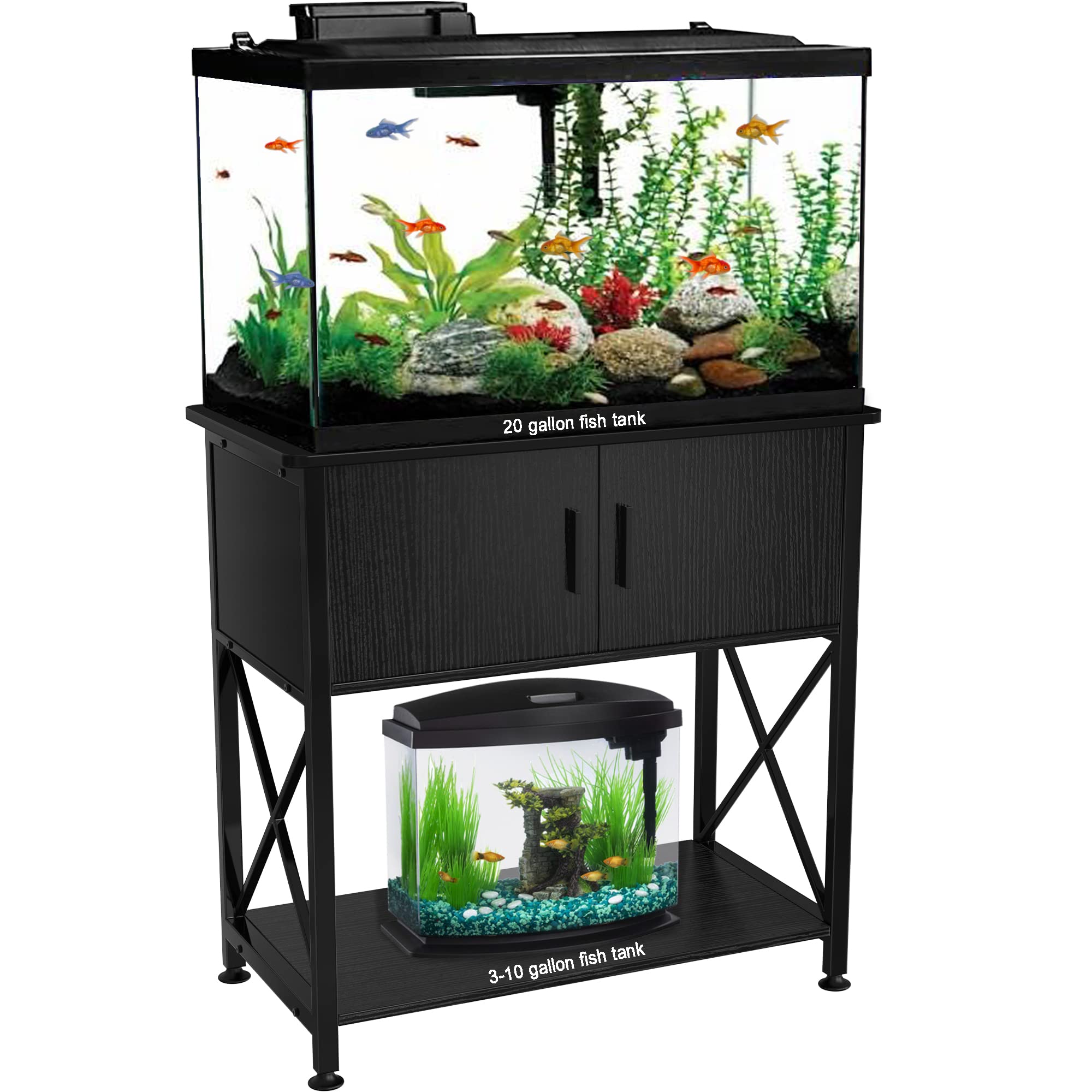GDLF Fish Tank Stand Metal Aquarium Stand for up to 20 Gallon Long with Cabinet for Fish Tank Accessories Storage,28.7 L