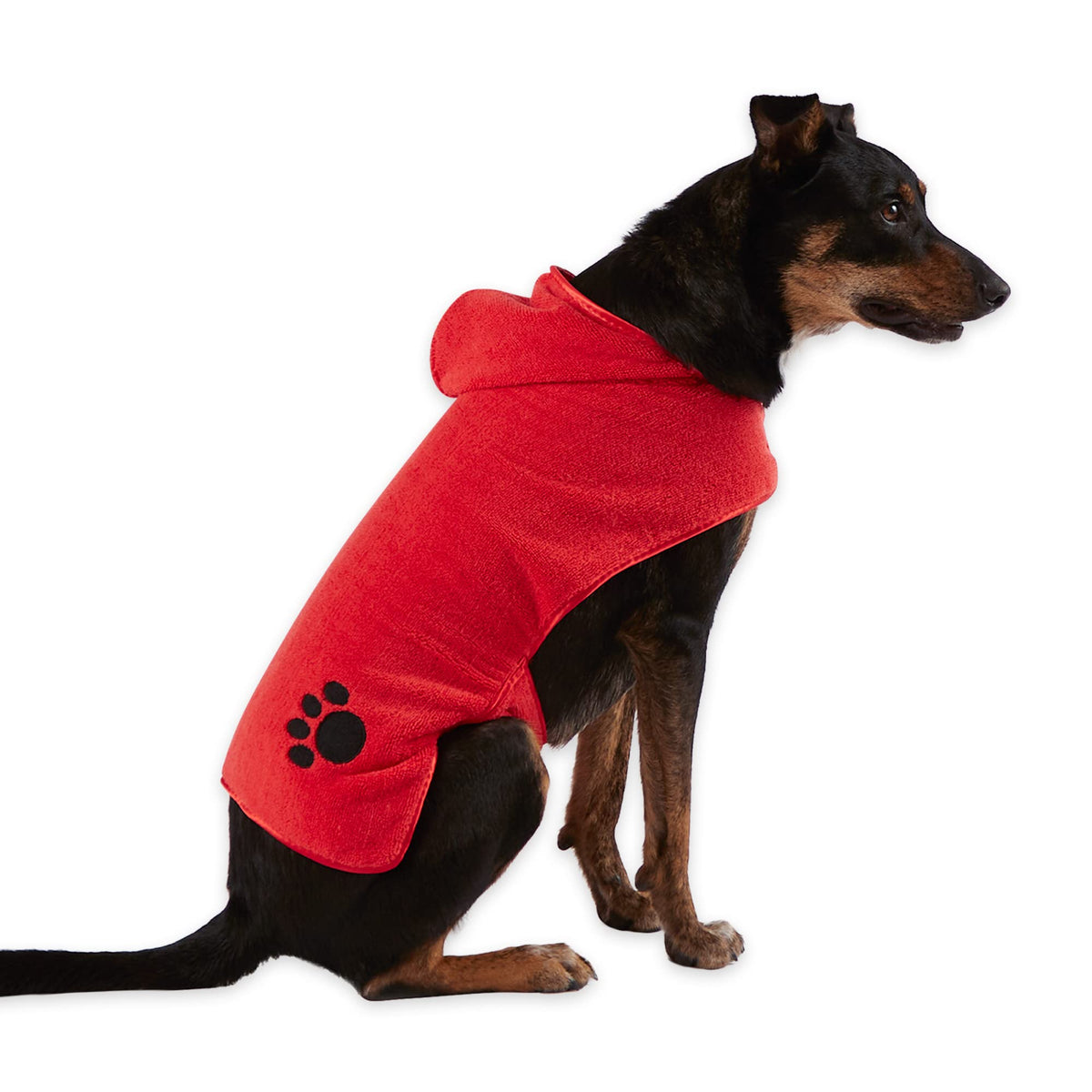 Bone Dry Pet Robe Collection, Embroidered Absorbent Microfiber Bath Robe With Adjustable Closure, For Dogs & Cats, Medium, Red