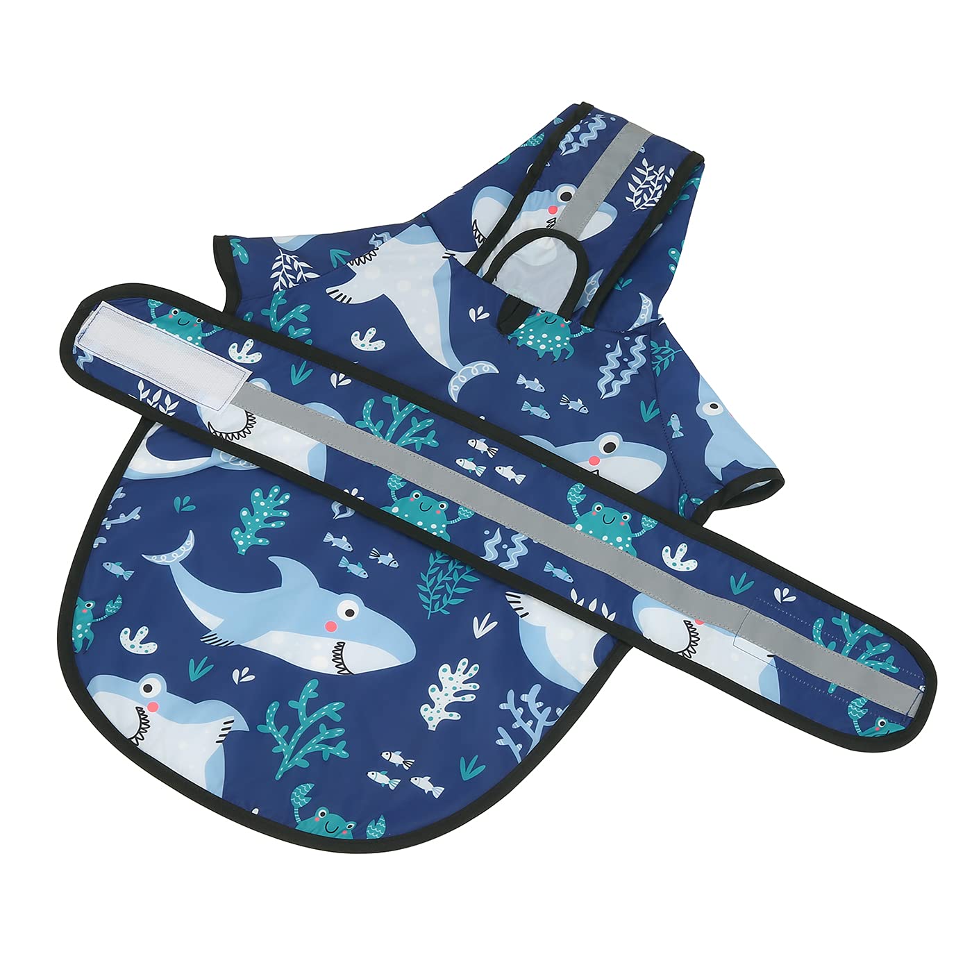 Hde Dog Raincoat Hooded Slicker Poncho For Small To X-Large Dogs And Puppies Sharks - M