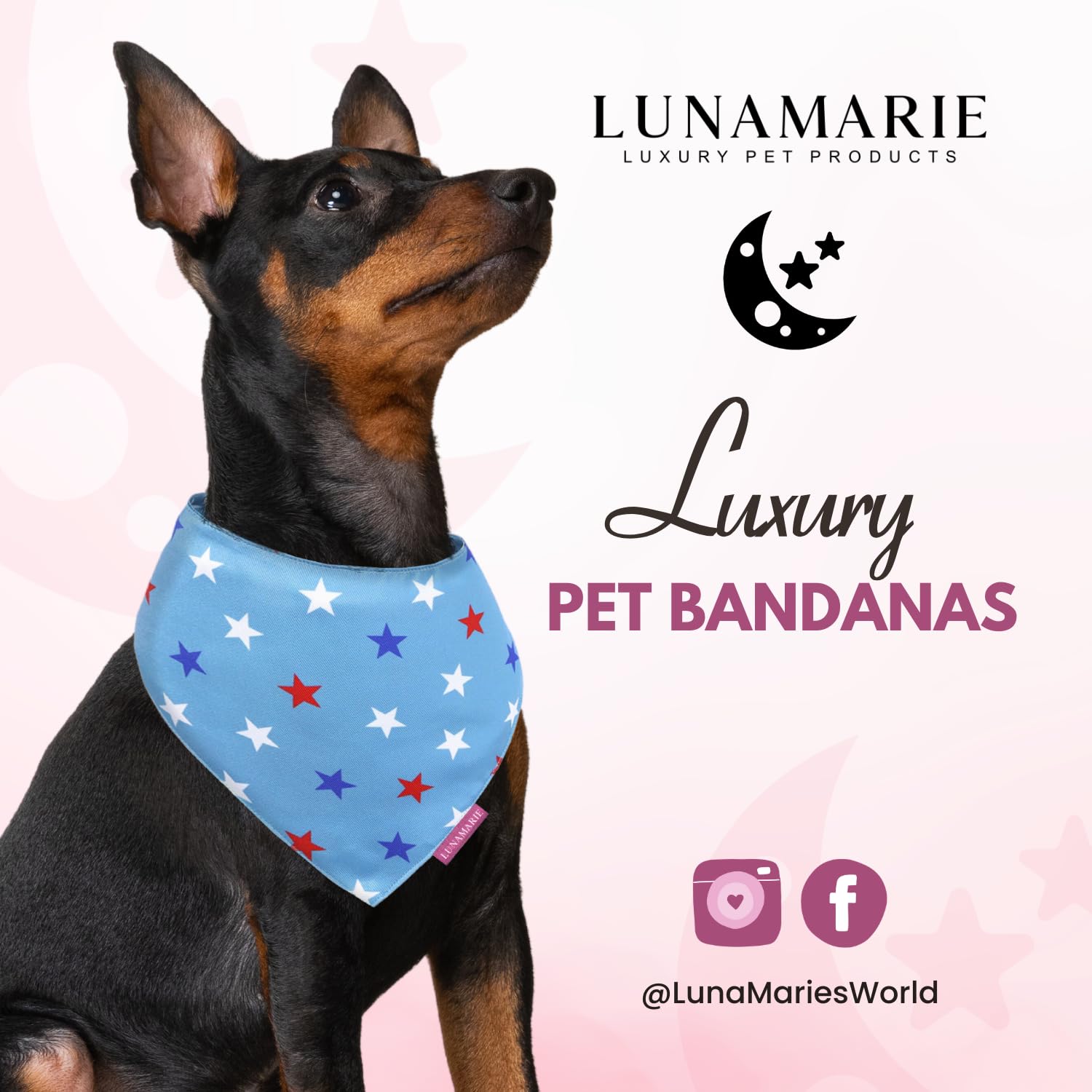 LunaMarie - Luxury Pet Birthday Bandanas -Premium & Silky Poly Fabric | 100% Handmade | Custom Shape Dual Layered (Liberty, Medi