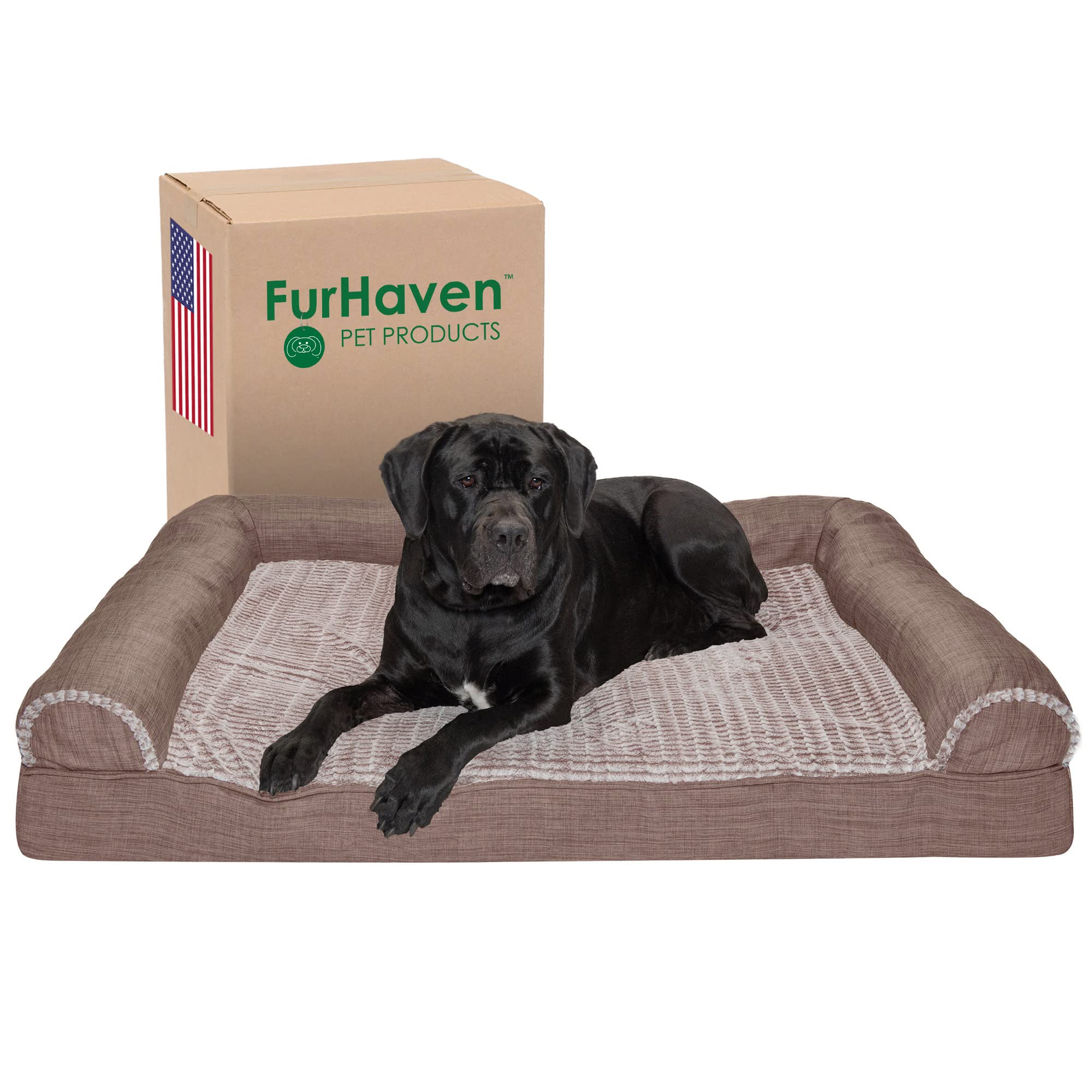 Furhaven Cooling Gel Dog Bed for Large Dogs w/ Removable Bolsters & Washable Cover, For Dogs Up to 125 lbs - Luxe Faux Fur & Per