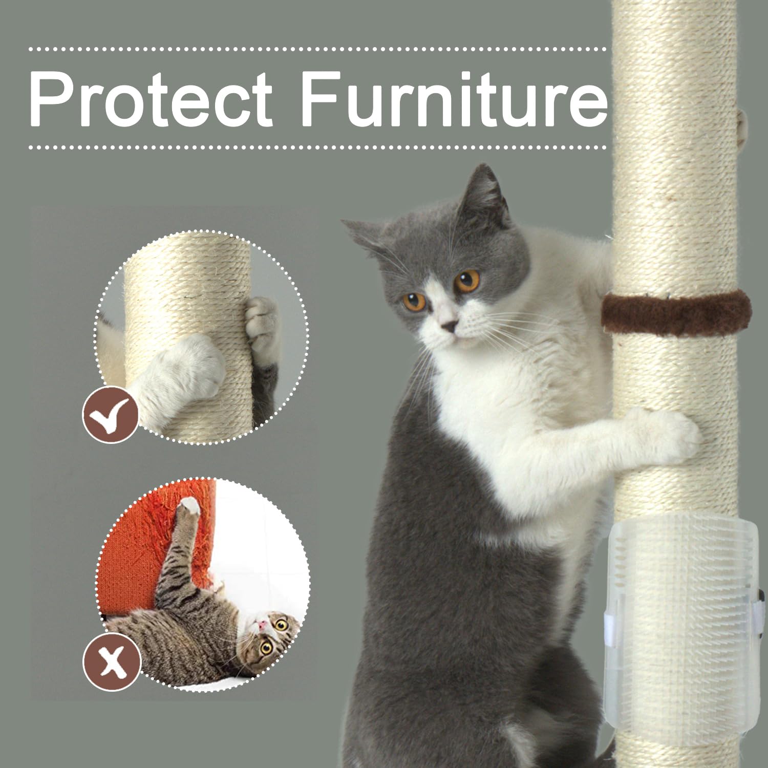 Peekab 32' Tall Cat Scratching Post Sisal Rope Scratch Posts With Hanging Ball And Self-Massage Brush Vertical Scratcher For Indoor Cats And Kittens(Brown 32Inches)