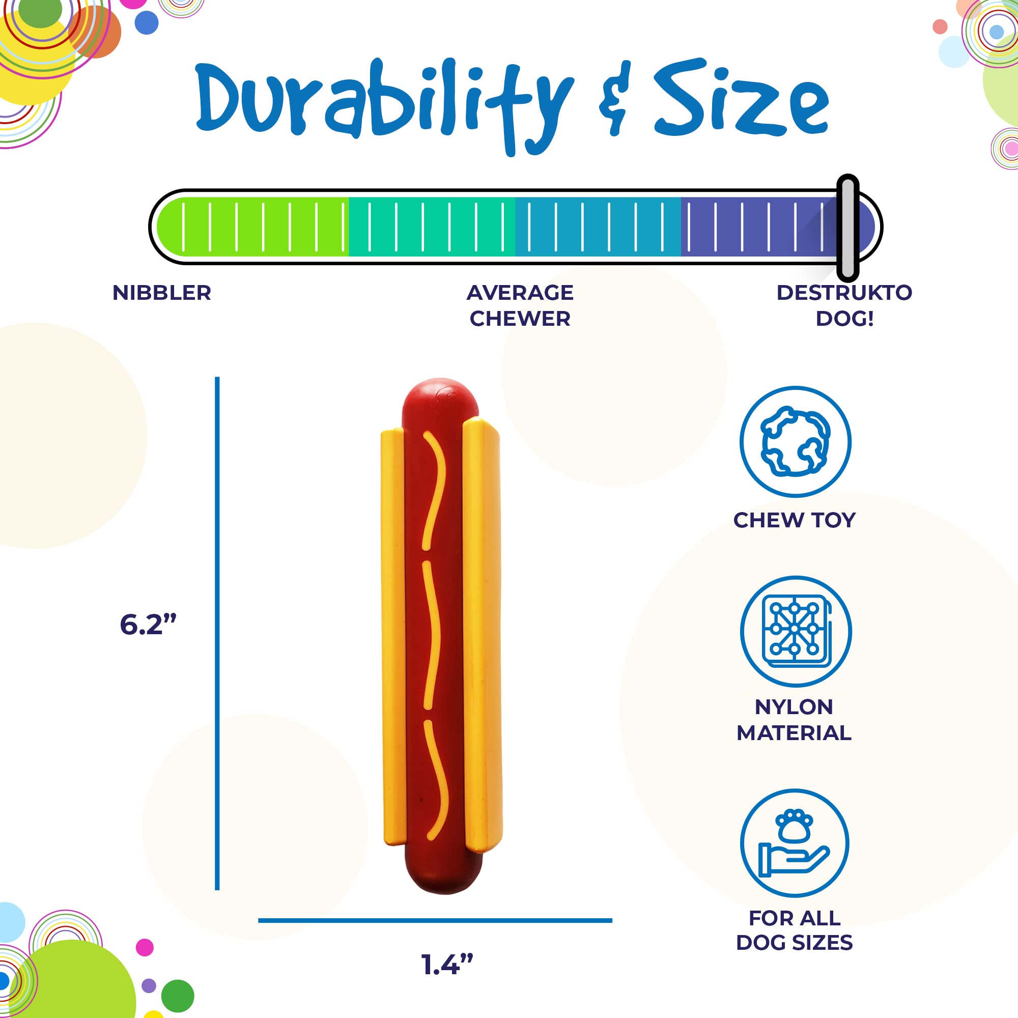 SodaPup Hot Dog - Durable Dog Chew Toy Made in USA from Non-Toxic, Pet Safe, Food Safe Nylon Material for Mental Stimulation, Cl