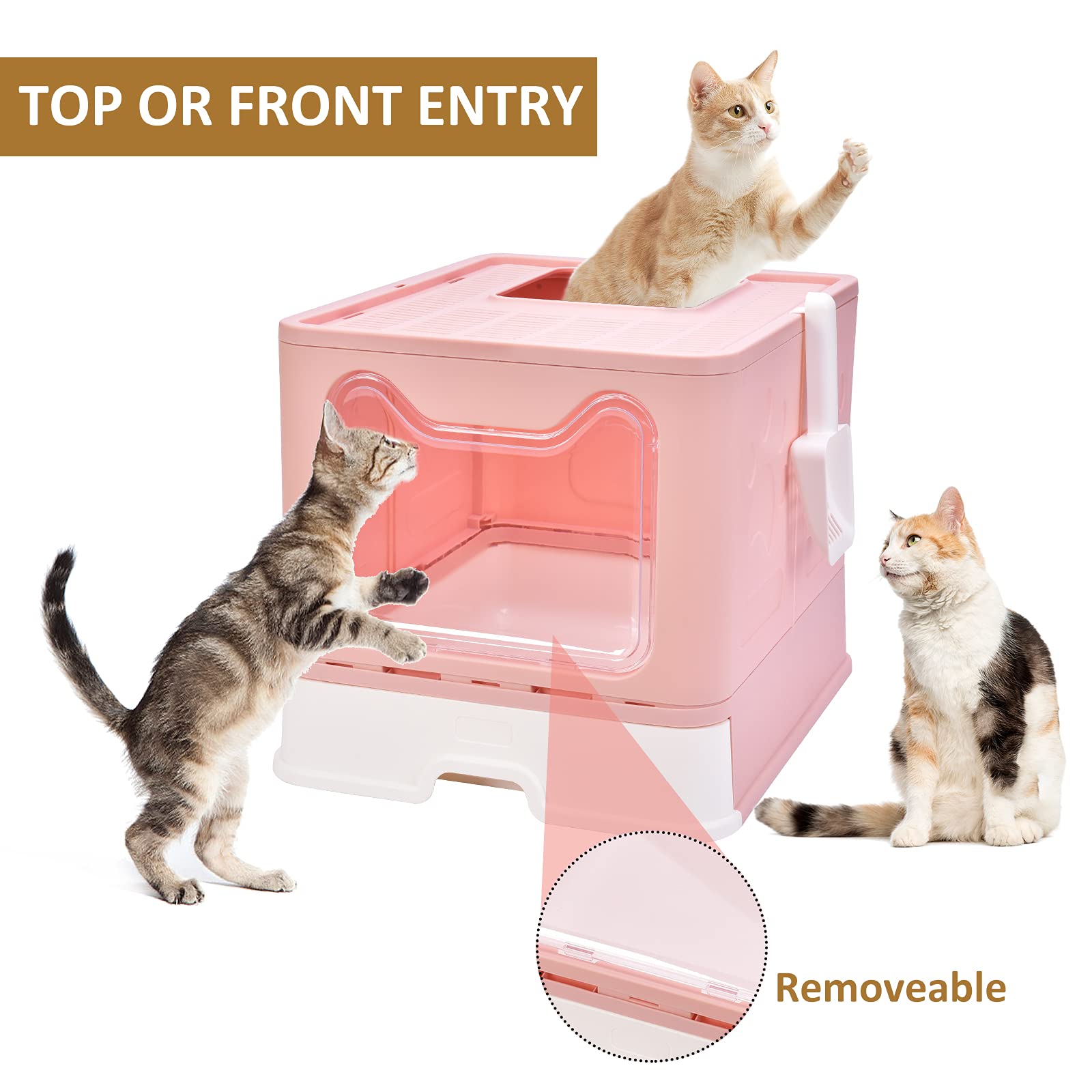 Cat Litter Box Foldable Portable Cat Litter Pan With Lid,Top Entry Litter Box Large Covered Cat Litter Box For Travel With Cat L