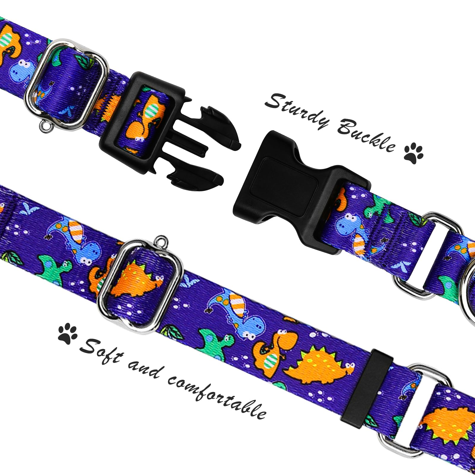 Hikiko Martingale Collar For Dogs Cute Dinosaur Dog Collar For Small Medium Large Dogs Comfortable Nylon Funny Dog Collars (Dino