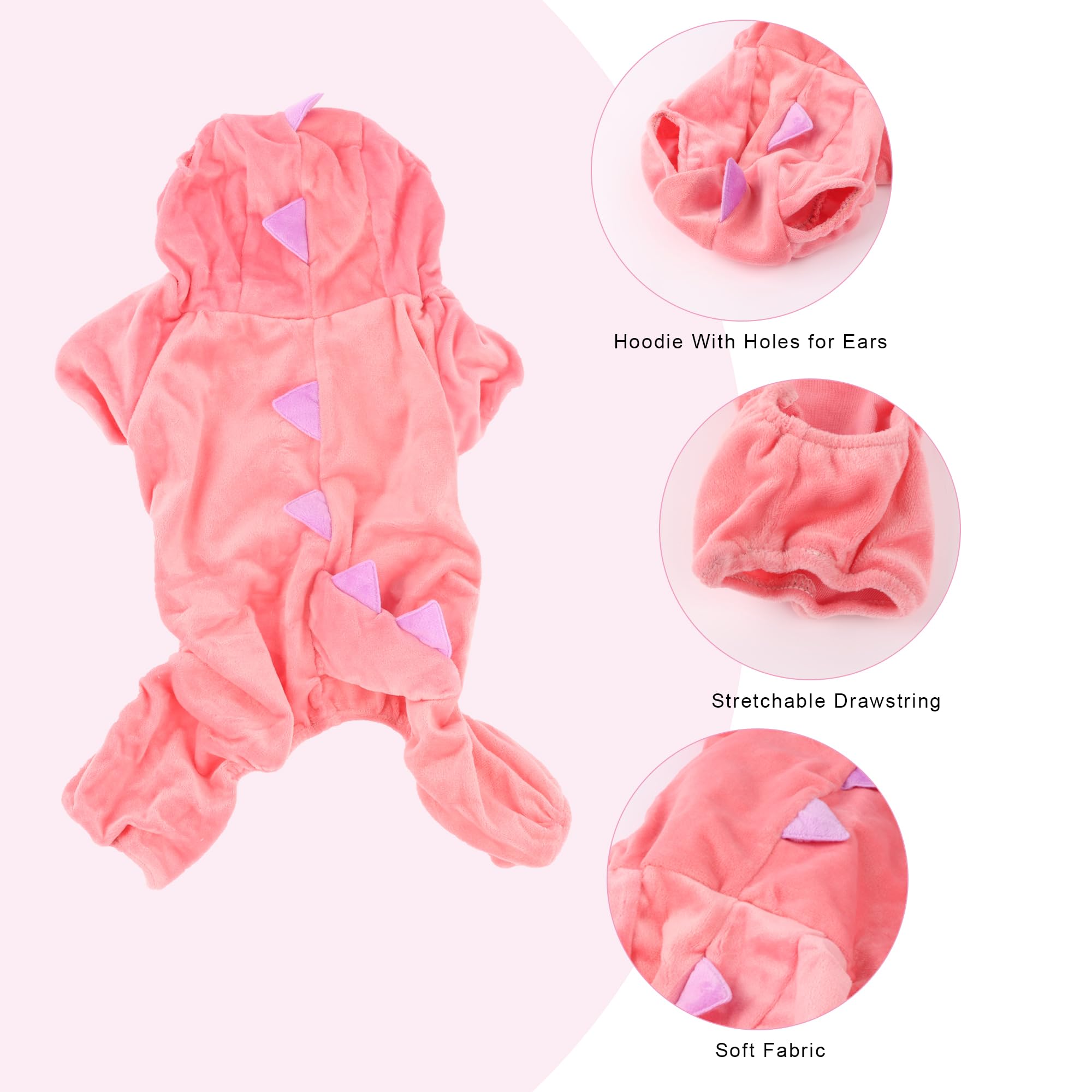 Delifur Dinosaur Dog Halloween Costume Pet Dino Hoodie For Small Dogs Cats (2Xl, Pink)