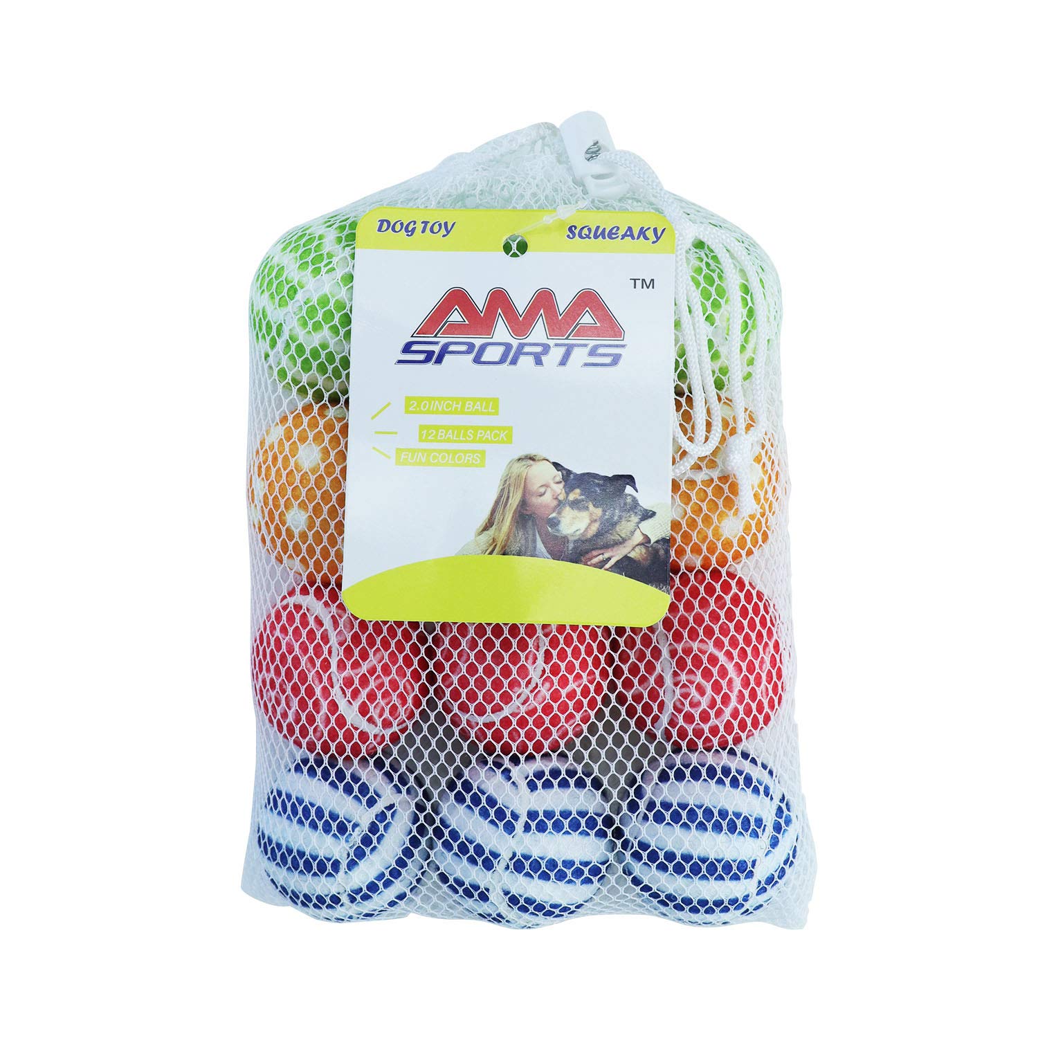 AMA SPORT Squeaky Tennis Balls for Dogs 12 Pack 2.0 Squeaky Tennis Balls for New Puppy Small Dog Toys for Fetch, Exercise, Outdo