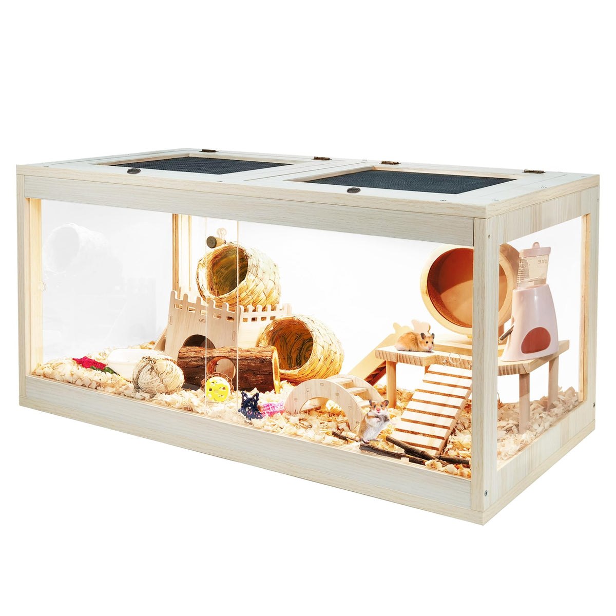 Prolee Hamster Cage Wooden, Mice And Rat Habitat, Hamster Cage With Openable Mesh Top, Clear Acrylic Solid Built With Lock Desig