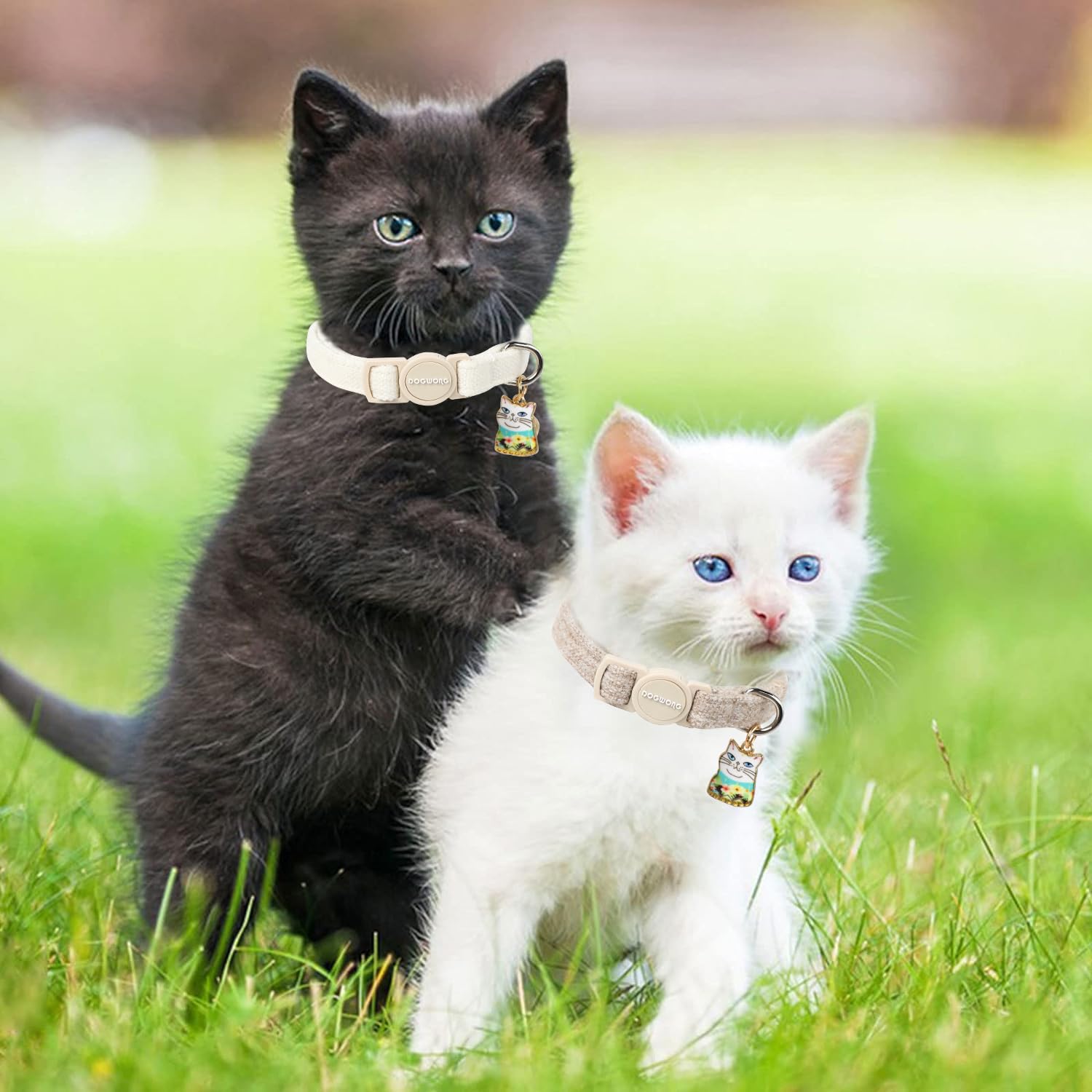 Cat Collar,2 Pack White Hemp Cat Collars Breakaway With Bell, Dogwong Safety Buckle Wedding Cat Collar For Girl Boy Cats And Sma