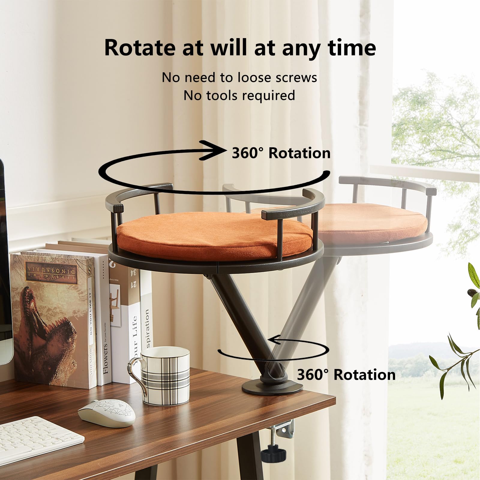 Juopool Cat Desk Bed - Desktop Attachment Cat Perch For Home Office, Spinnable Indoor Mounted Desk Bed, Elevated Nest For Work,