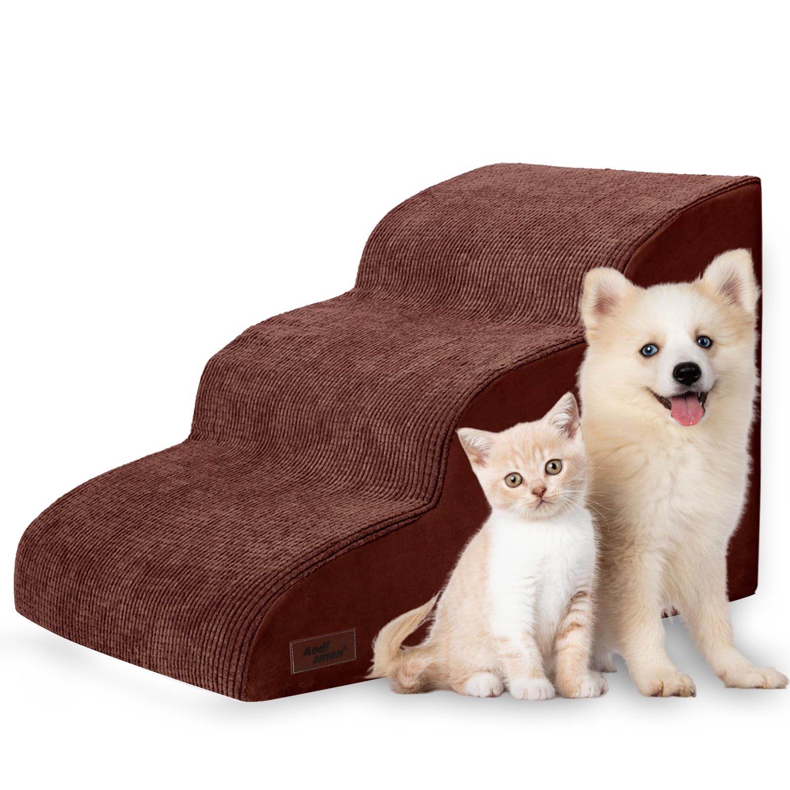 3-Step Dog Ramp and Stairs for Sofa and Chair - Non-Slip Sturdy Pet Steps for Small Dogs and Cats,15.7  H,Brown