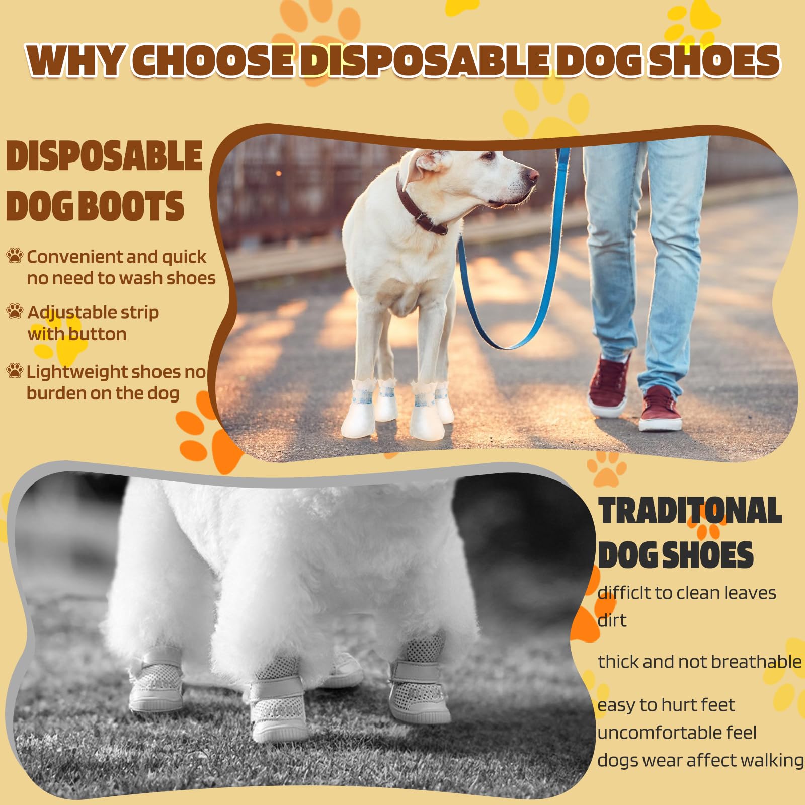 Ziyue 40Pcs Disposable Dog Booties For Paw Protection Dog Feet Covers Pet Shoes For Dogs Paw Wound Recovery Protectors With 2 Ro