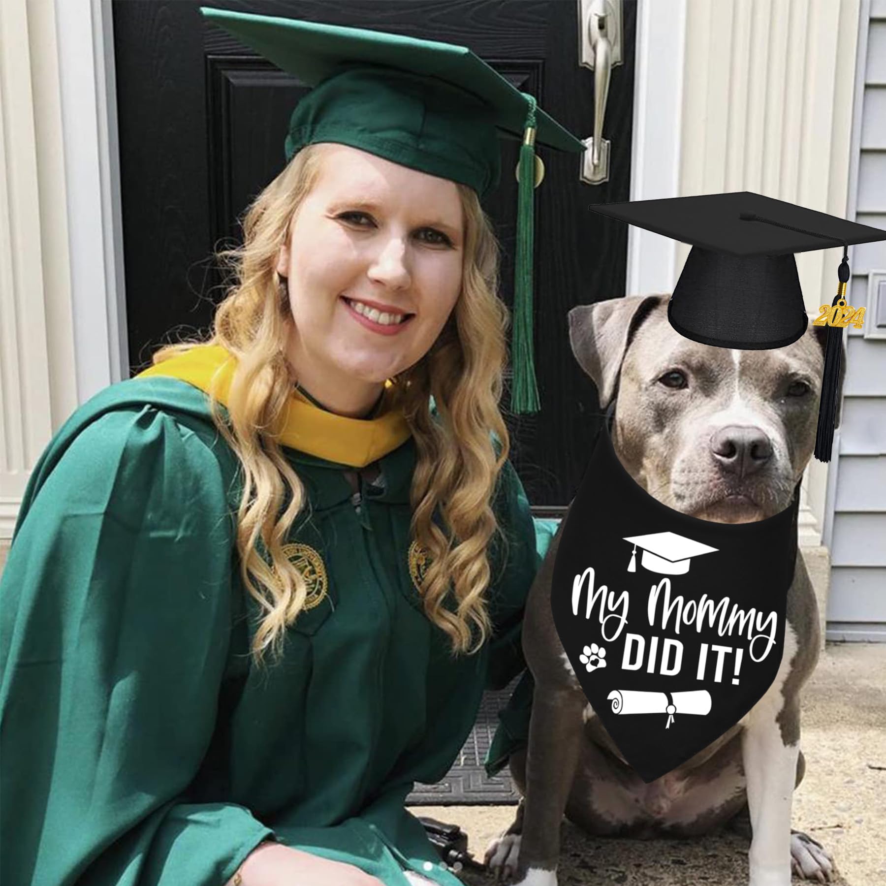 Stmk Dog Graduation Cap Bandana, Graduation Dog Cap With 2024 Tassels Dog Graduation Outfits Gifts Graduation Bandana For Small Medium Large Dogs (Black, Cap & My Mommy Did It Bandana)