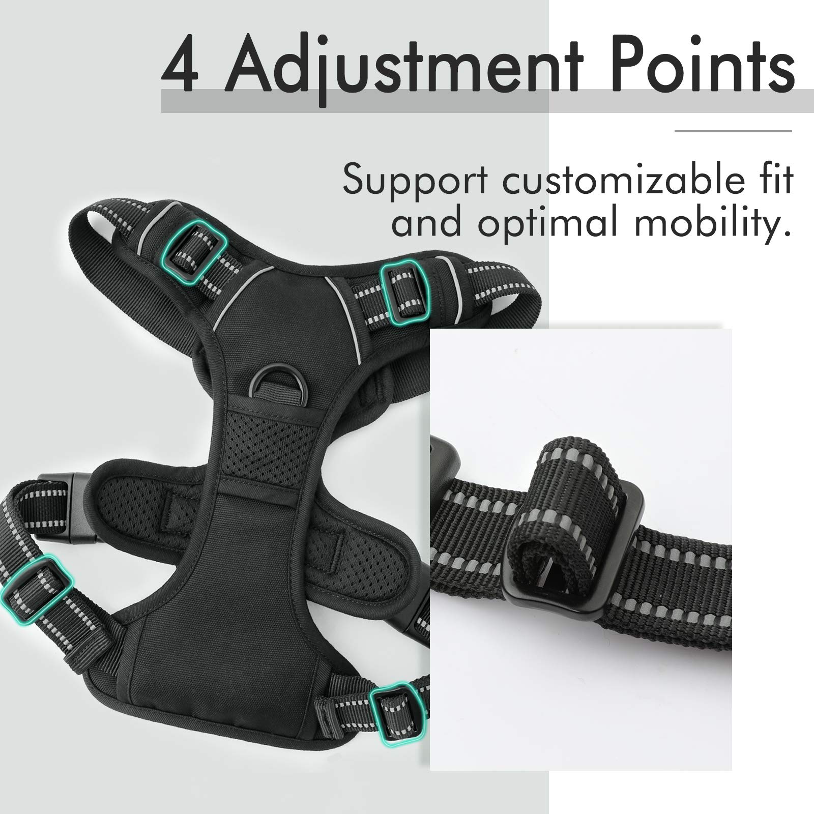 Rabbitgoo Dog Harness No Pull With 2 Leash Clips, Adjustable Soft Padded, Reflective Oxford No Choke Pet Vest With Easy Control Handle For Large Dogs, Black, L