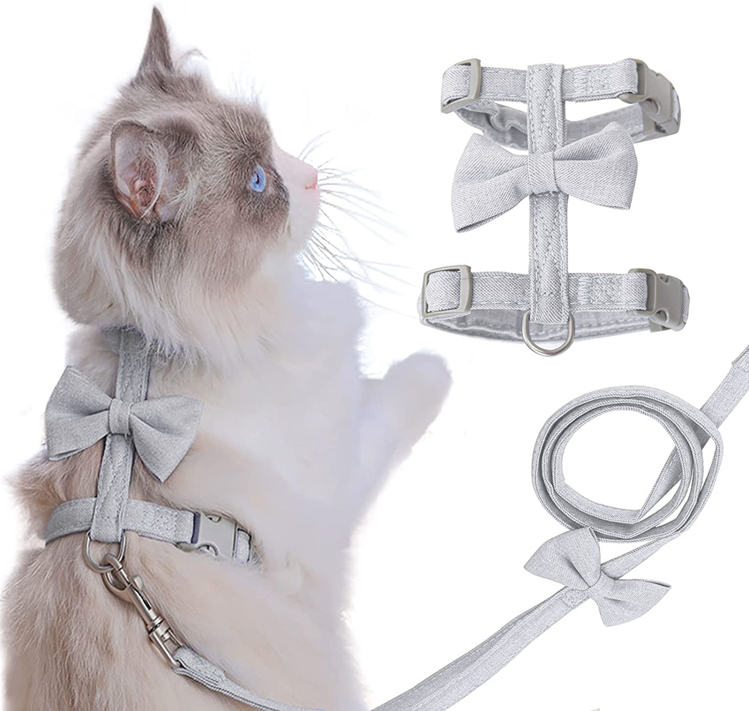 Cat Leash And Harness Set, Cat Harness Escape Proof Ddzmz Soft Mesh Breathable Adjustable Cat Vest Pet Harnesses For Walking Escape Proof Grey Color L Size For Pet Cat Kitten Puppy Rabbit Ferret(1Pack