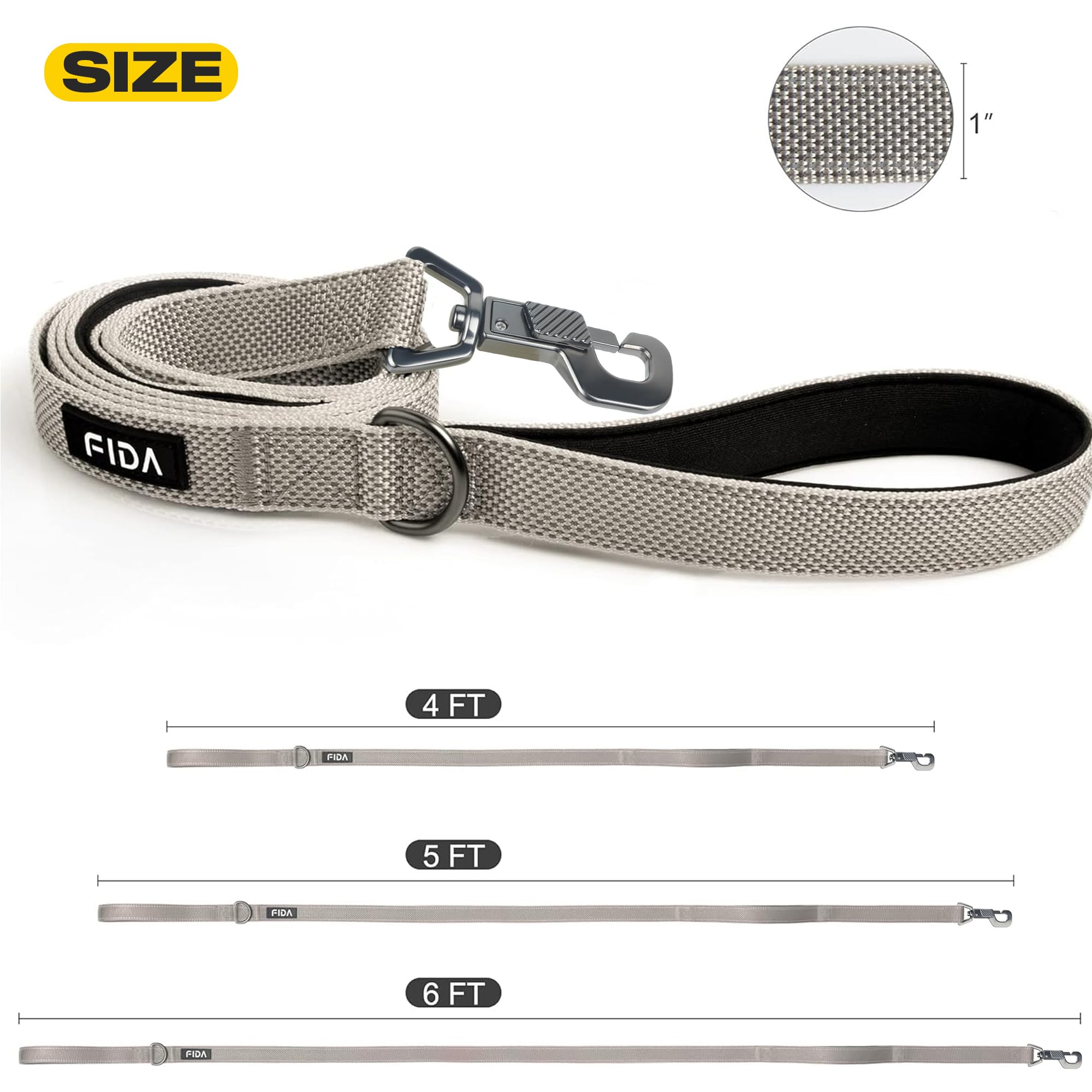 Fida 6 Ft Heavy Duty Dog Leash With 2 Comfortable Padded Handles, Traffic Handle & Advanced Easy Snap Hook, Reflective Walking L