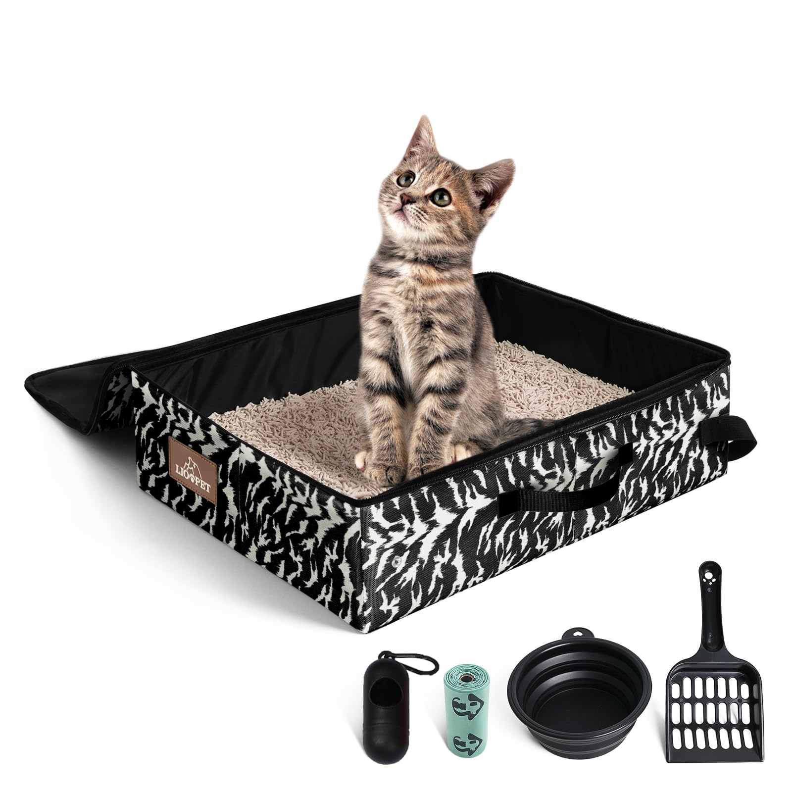 Lioopet Travel Cat Litter Box Portable Foldable 16X12X4.3In Camo For Hotels & Road Trips