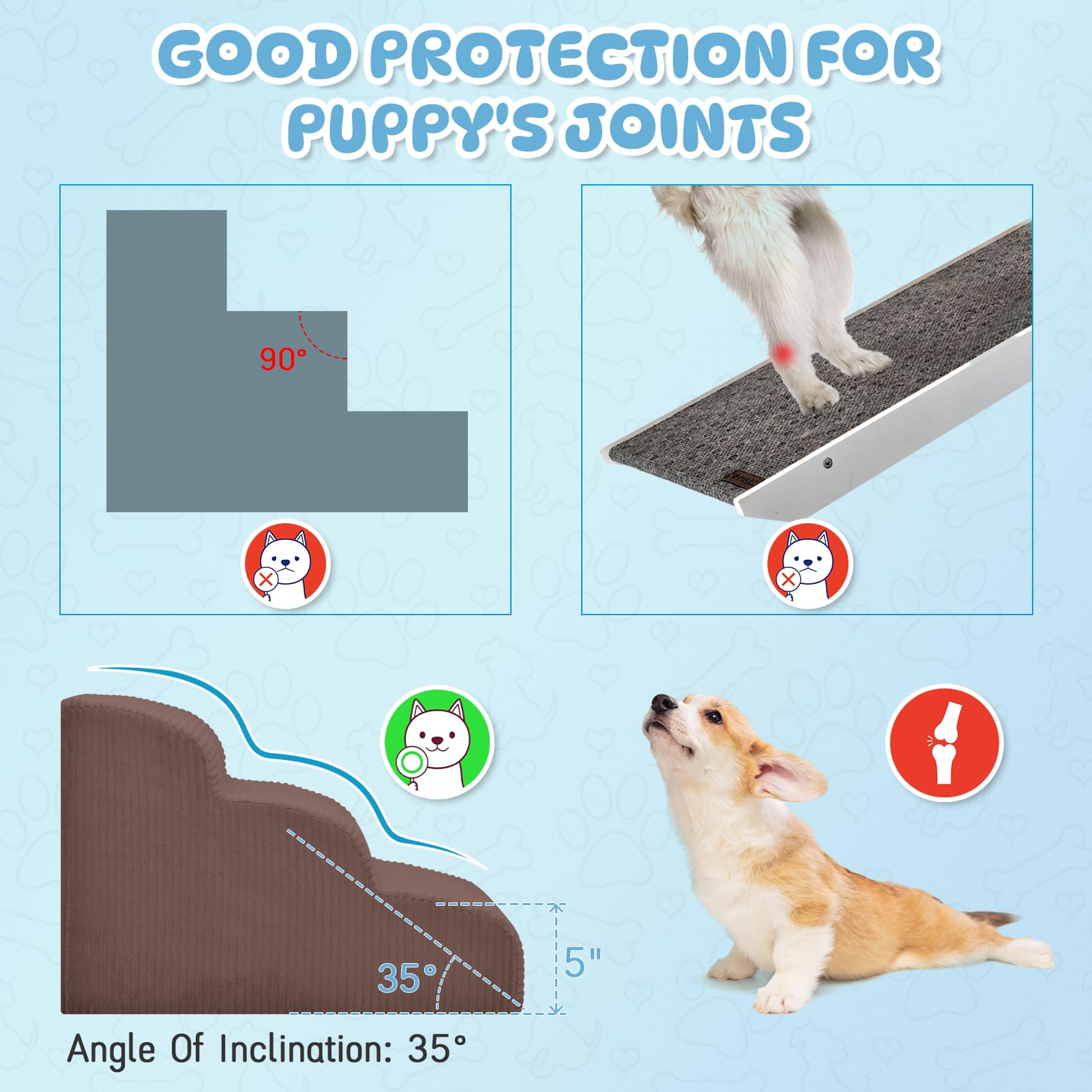 Yiruka Dog Steps For Small Dogs, 3-Step Dog Ramp And Stairs For High Beds And Sofa, Non-Slip Pet Stairs For Small Dogs And Cats,