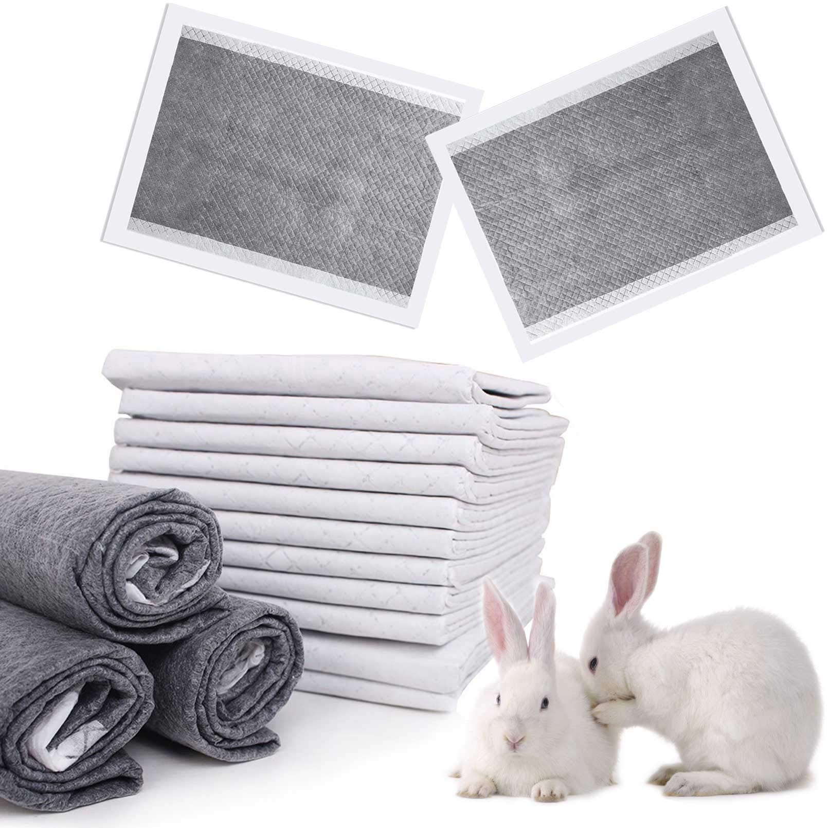 Kathson Rabbit Pee Pads Disposable Cage Liners 50Pcs All-Absorb Black Carbon Odor-Control Bunny Training Accessories With Quick-Dry Surface For Puppy Guinea Pig Kitten Hedgehog Small Animals