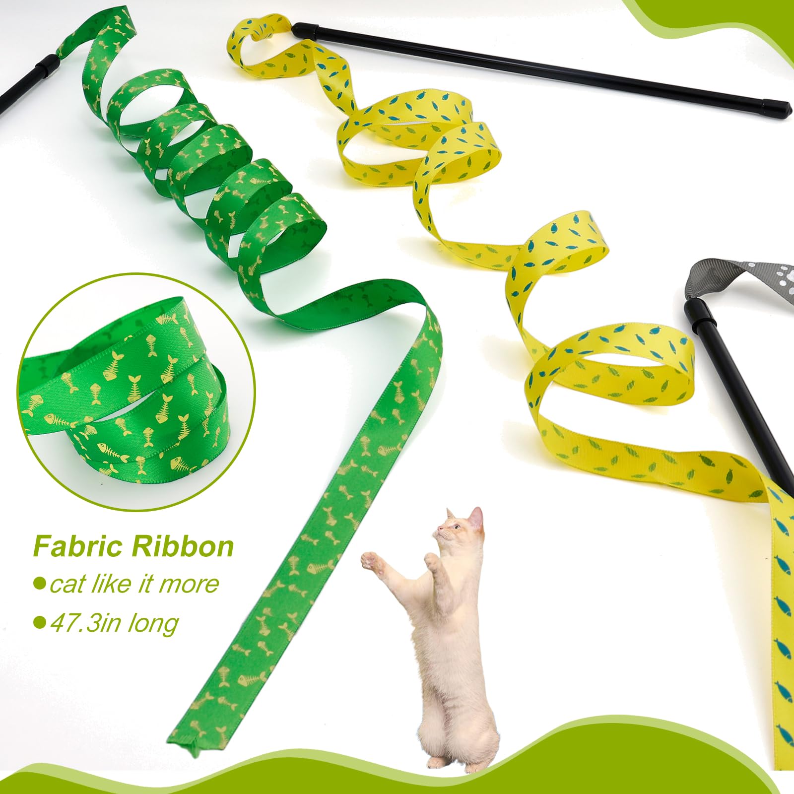 URMYONLY Interactive Cat Toy Wand with Catnip Mouse, Cat Teaser Wand Rainbow String for Bored Indoor Adult Cats and Kittens (8 P