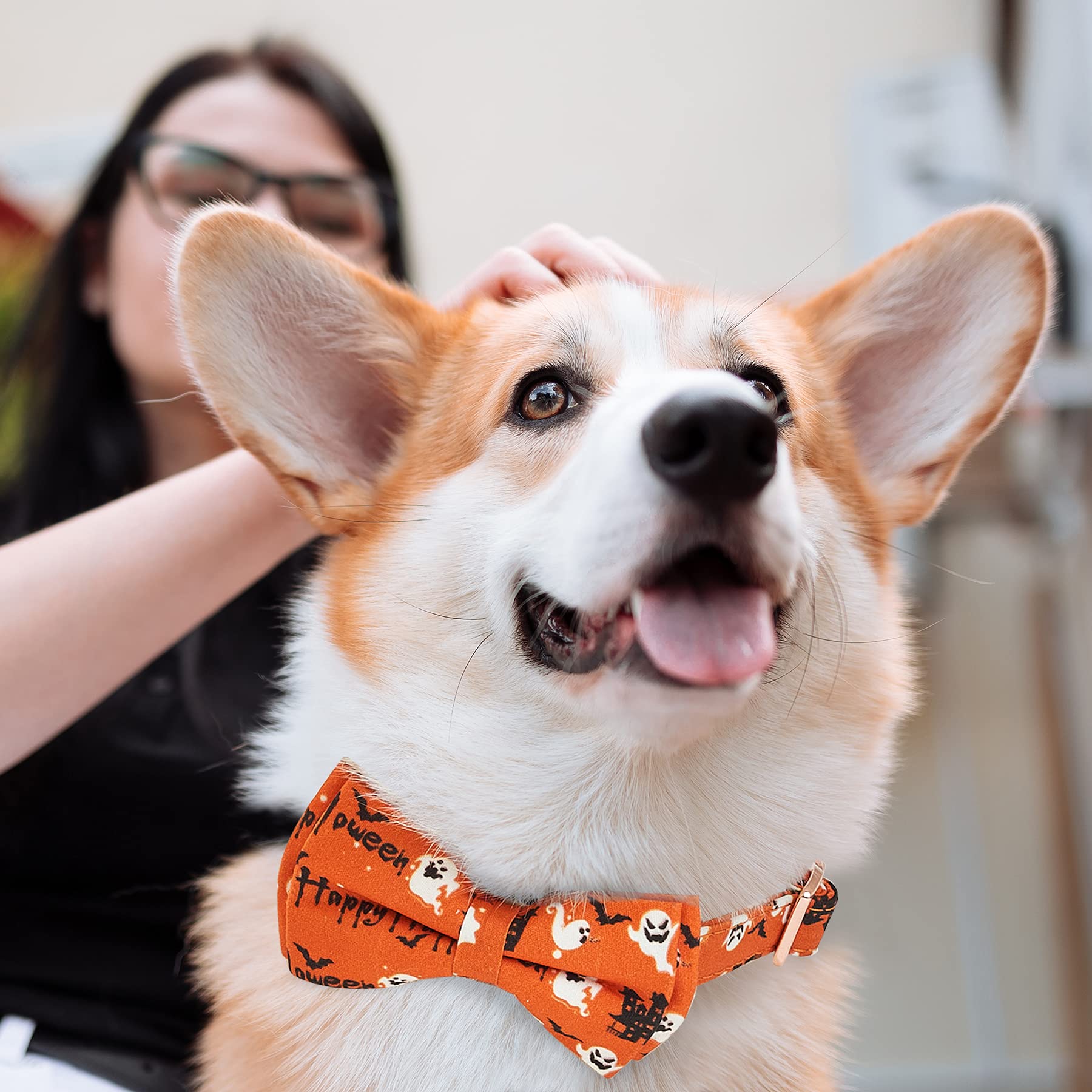 Thankspaw Soft Dog Bow Tie Collar With Classic Stylish Halloween Thanksgiving Christmas Patterns Adjustable Pet Collars For Small Medium Large Dogs