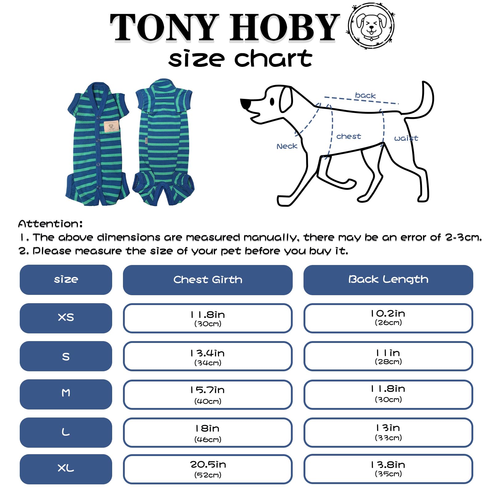 Tony Hoby Dog Pajamas For Medium Small Dog, Dog Jumpsuit With Stripes 4 Legged Pajamas, Soft Dog Onesies Pet Clothes (Blue&Green, Girl, Xl)