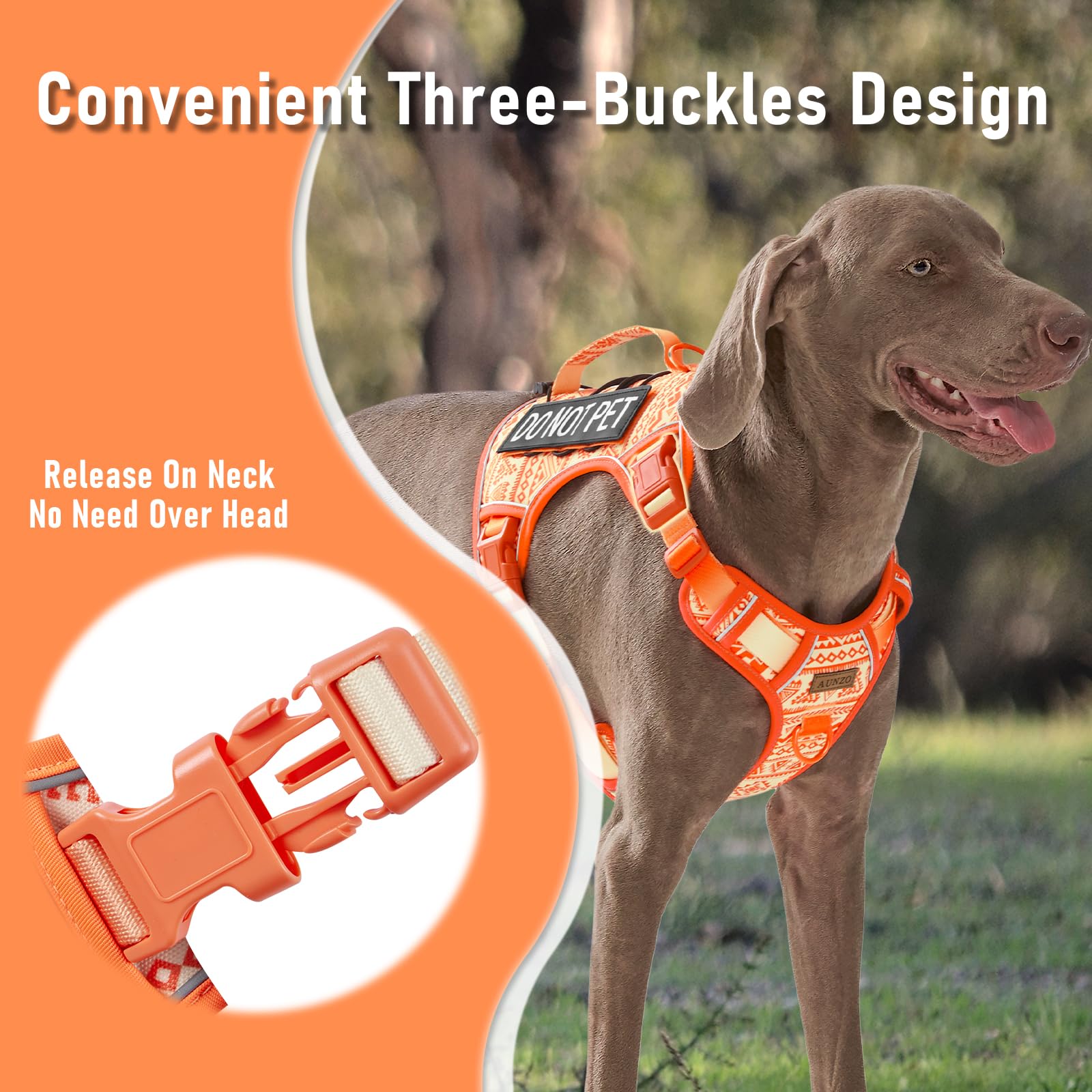 Aunzo Orange Tactical Dog Harness Vest For Large Dogs No Pull Adjustable Reflective Military Pet Harness With Handle For Golden