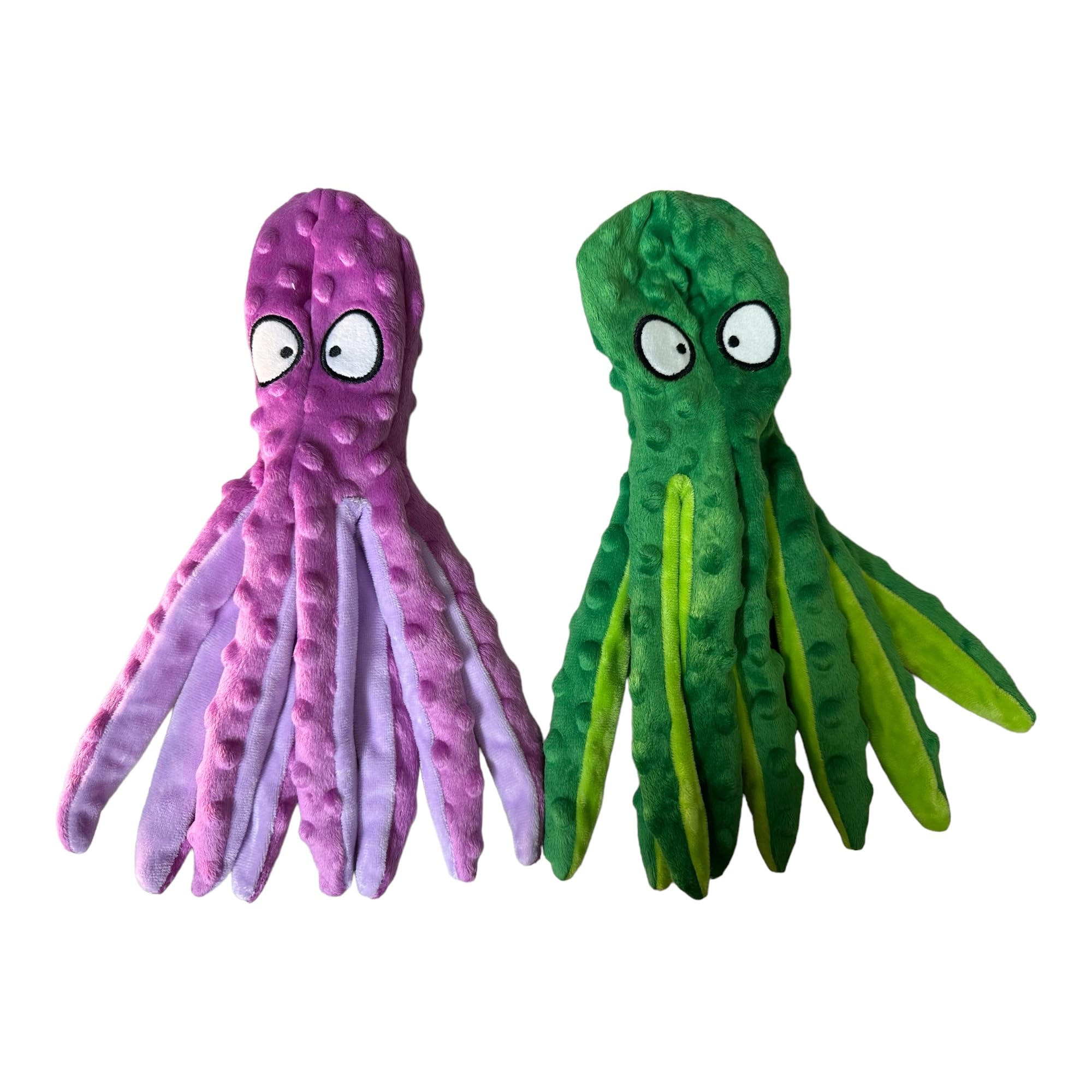 Wishstore Squeaky Octopus Dog Toys - No Stuffing Crinkle Plush Dog Toy - Pack Of 2 (Purple And Green)