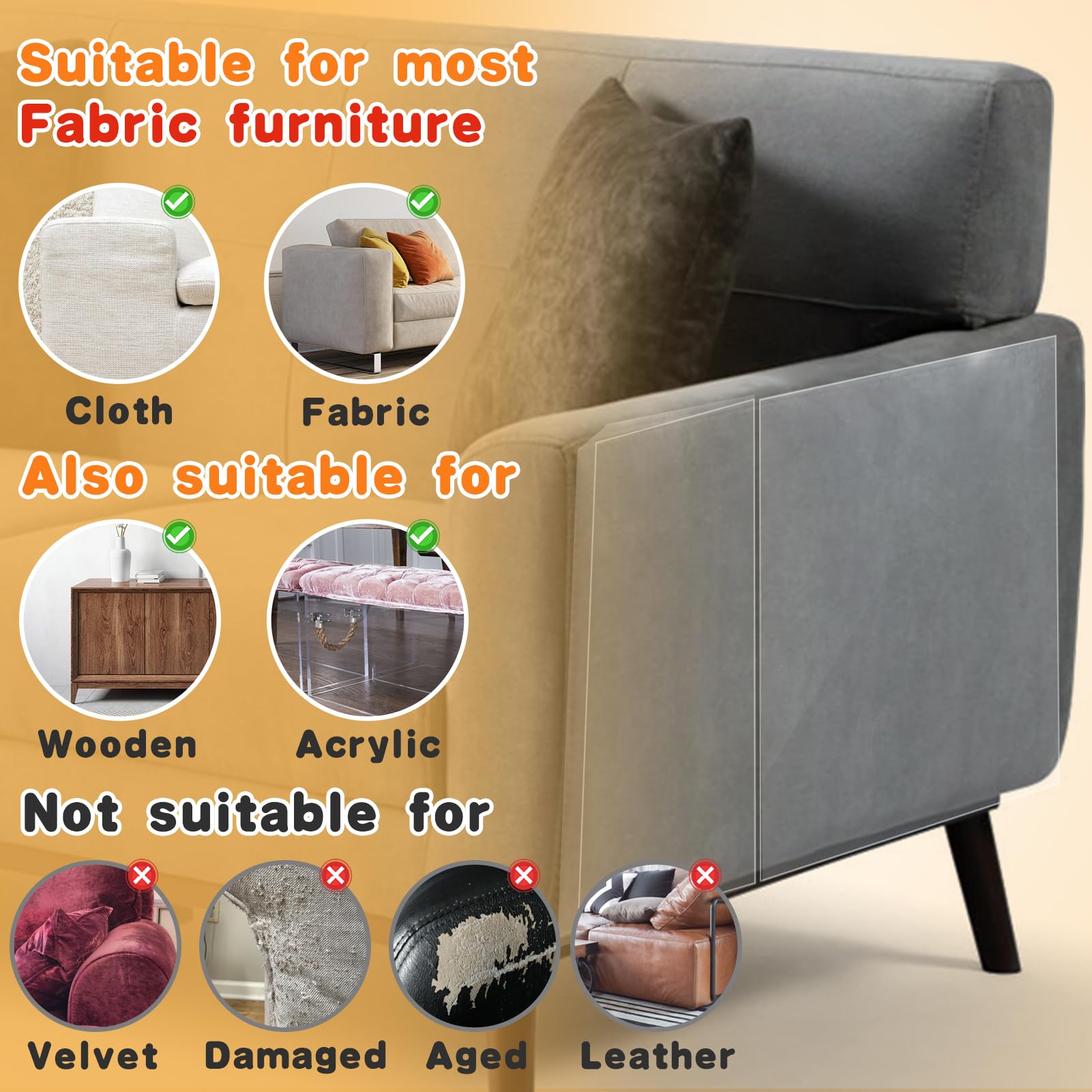 Cat Scratch Furniture Protector - Specially Designed for Fabric Furniture, Easy to Remove Anti-Scratch Couch Protector from Cat,