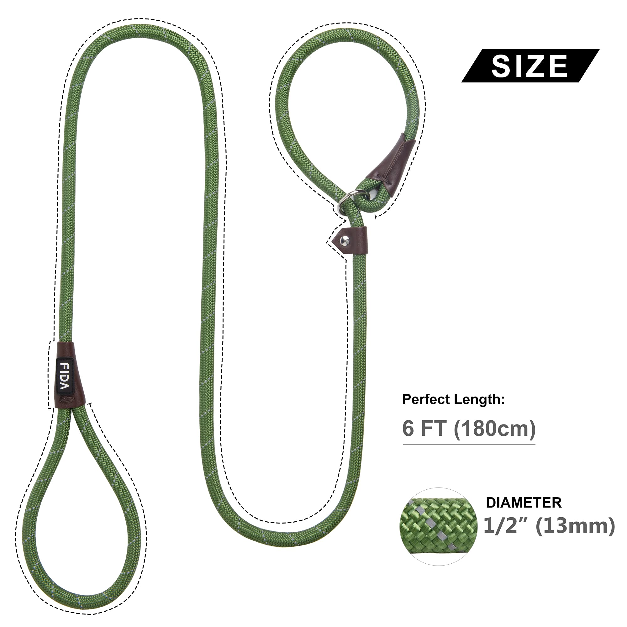 Fida Durable Slip Lead Dog Leash Bulk Pack Of 5, Heavy Duty 1/2' X 6 Ft Comfortable Strong Rope Slip Leash For Large, Medium & Small Dogs No Pulling Pet Training Leash With Highly Reflective (Mixed)