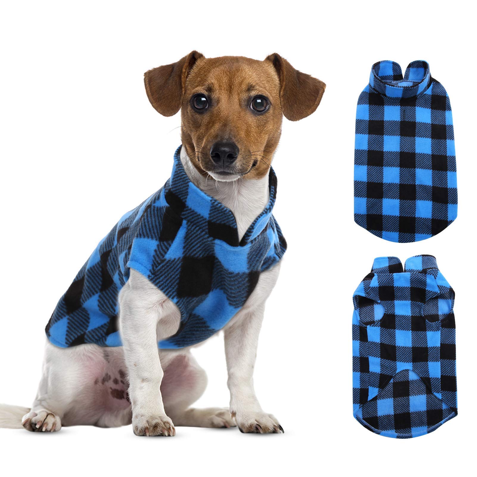Asenku Plaid Shirt & Sweater Reversible Dog Vest - Pet Apparel For Small To Large Dogs, Blue, Xxs