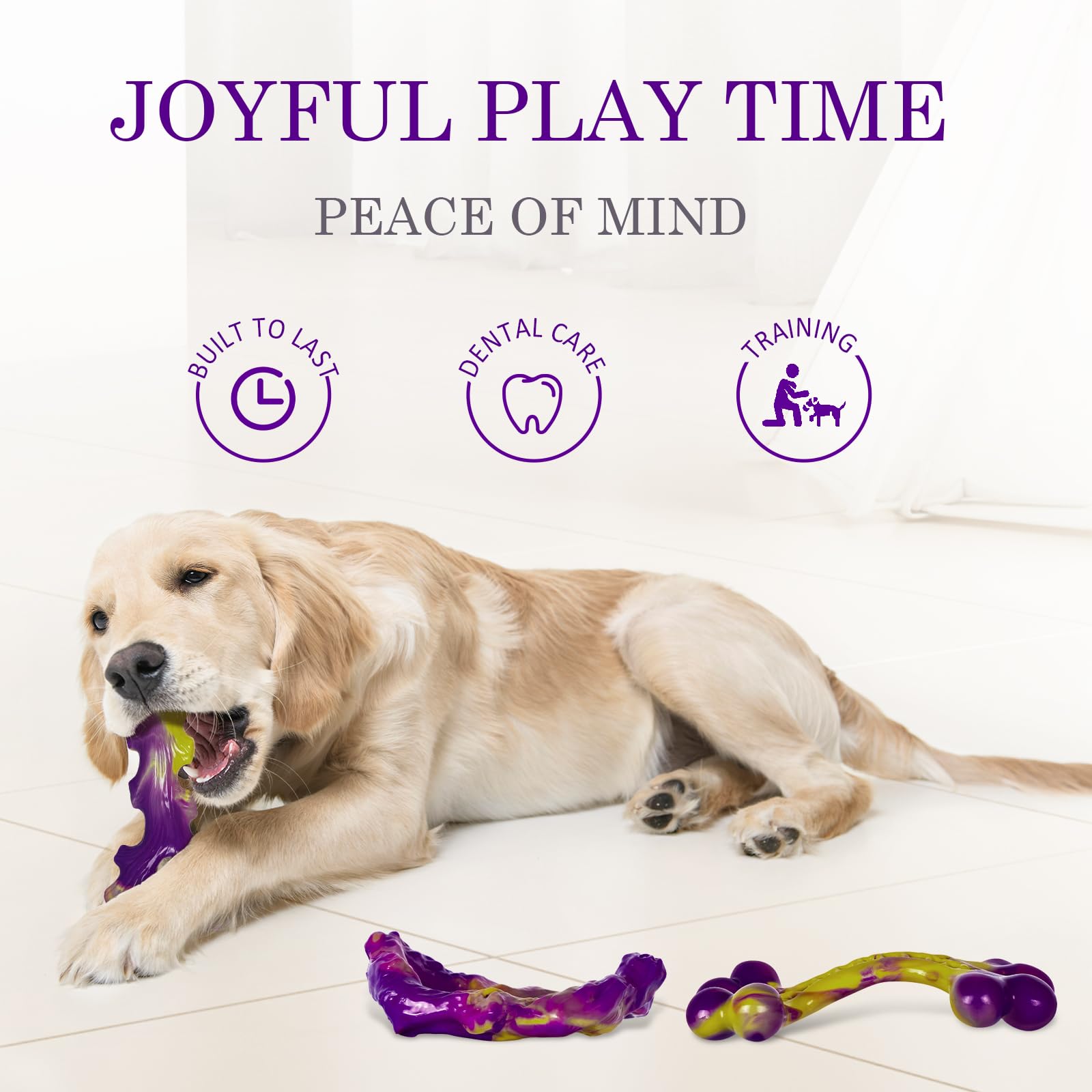 Frienhund 6-Pack Dog Toys for Aggressive Chewers, Nylon, Large Breed, Christmas & Purple