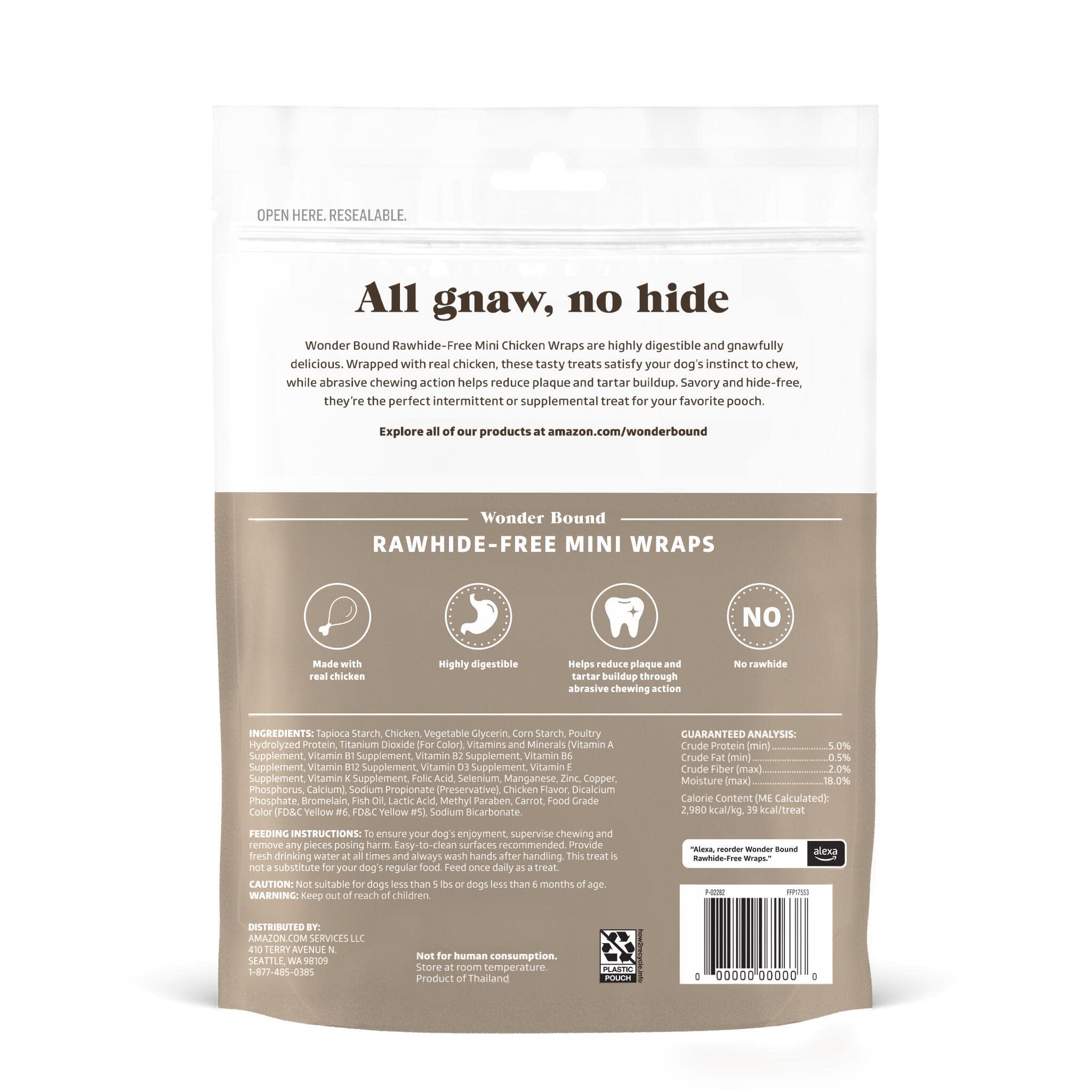 Wonder Bound Chicken Wrapped Mini Sticks - 15 Count - Rawhide-Free Dog Treats, Dental Health Chews for Plaque & Tartar Control,