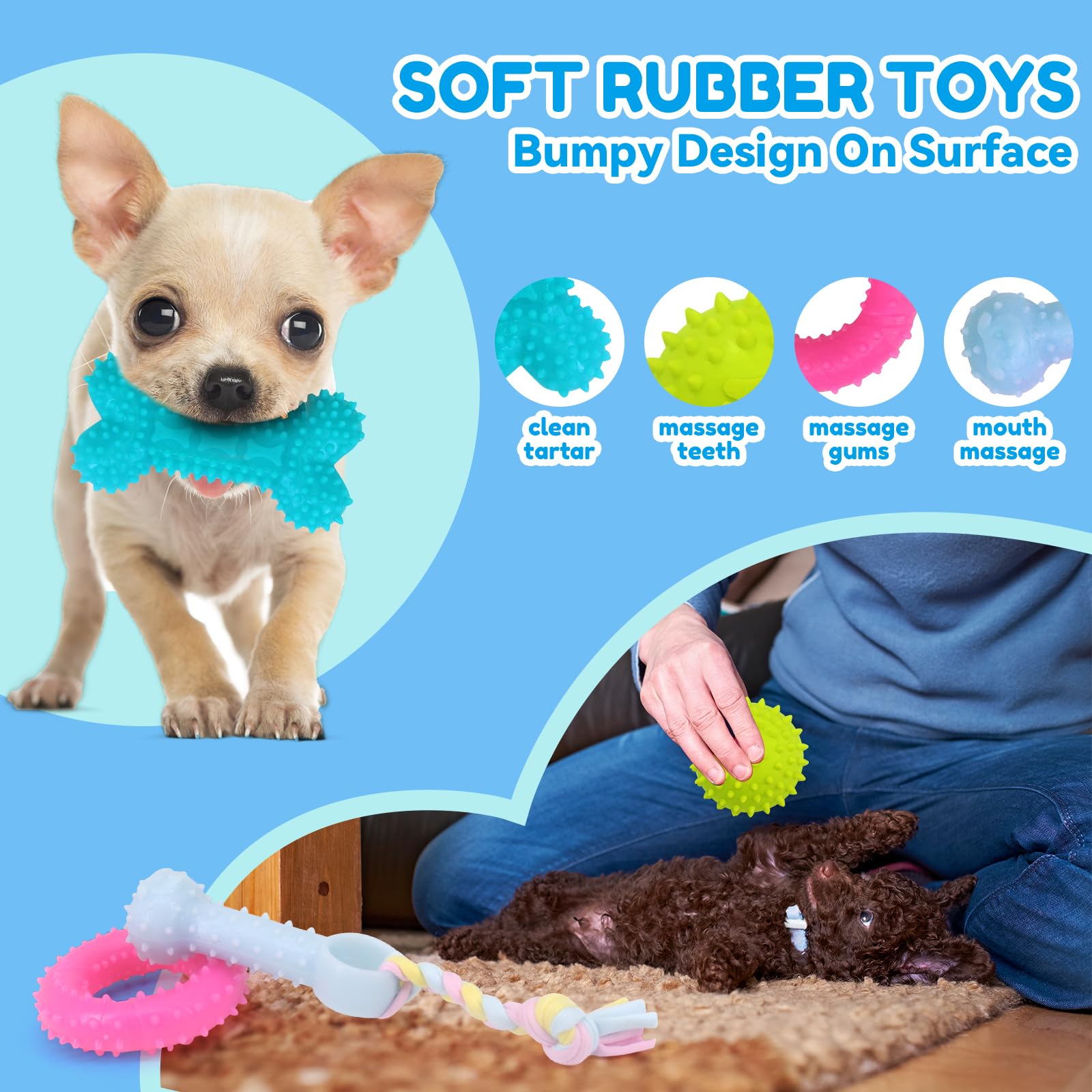 Puppy Chew Toys For Teeth Cleen & Gum Massage, 16 Pack Puppy Teething Toys For 0-6 Months, Soft Plush, Ball And More Rope Intera