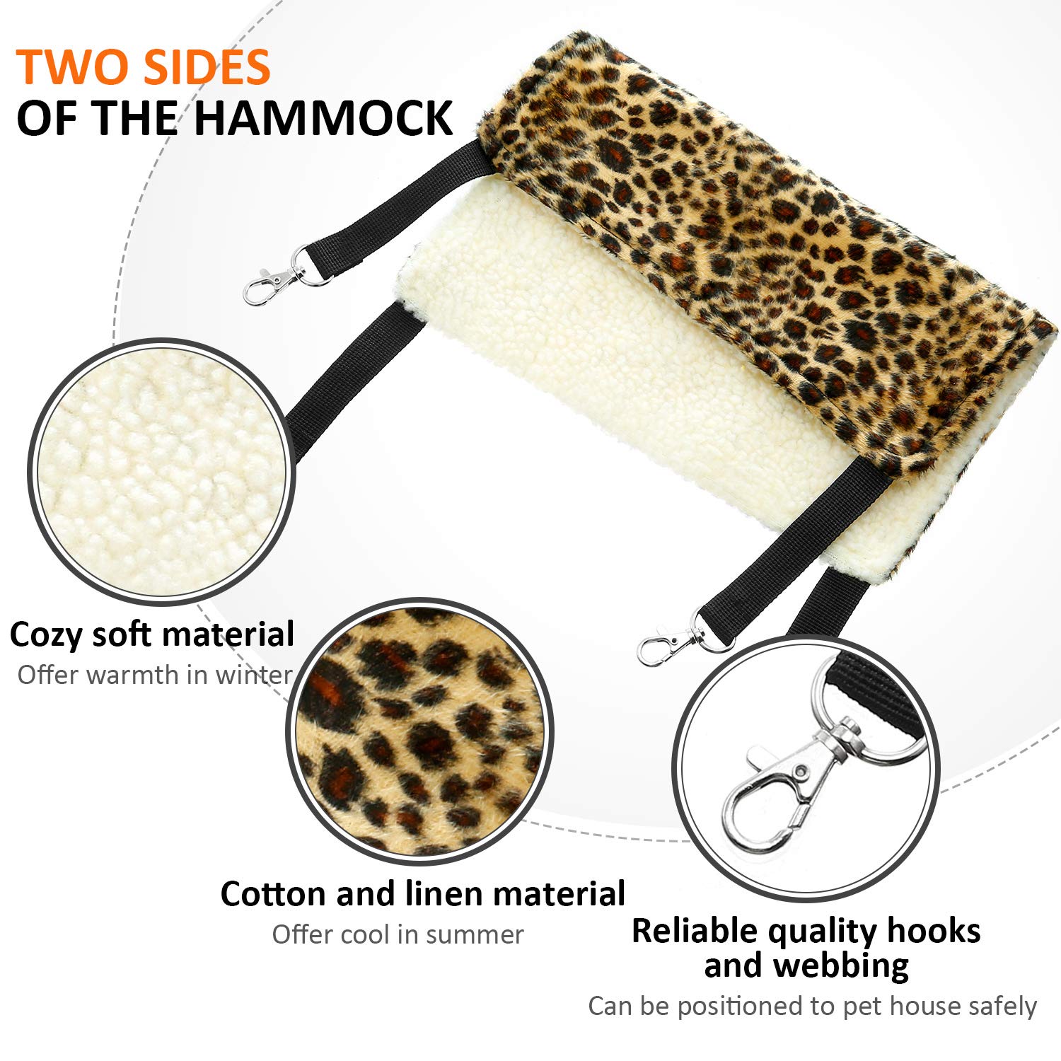 4 Pieces Rat Hammock Ferret Hammock Rat Toys Guinea Pig Cage Hammock Rat Hammock For Cage Rat Cage Accessories(Leopard, Zebra, Black And White Dots, Camel)