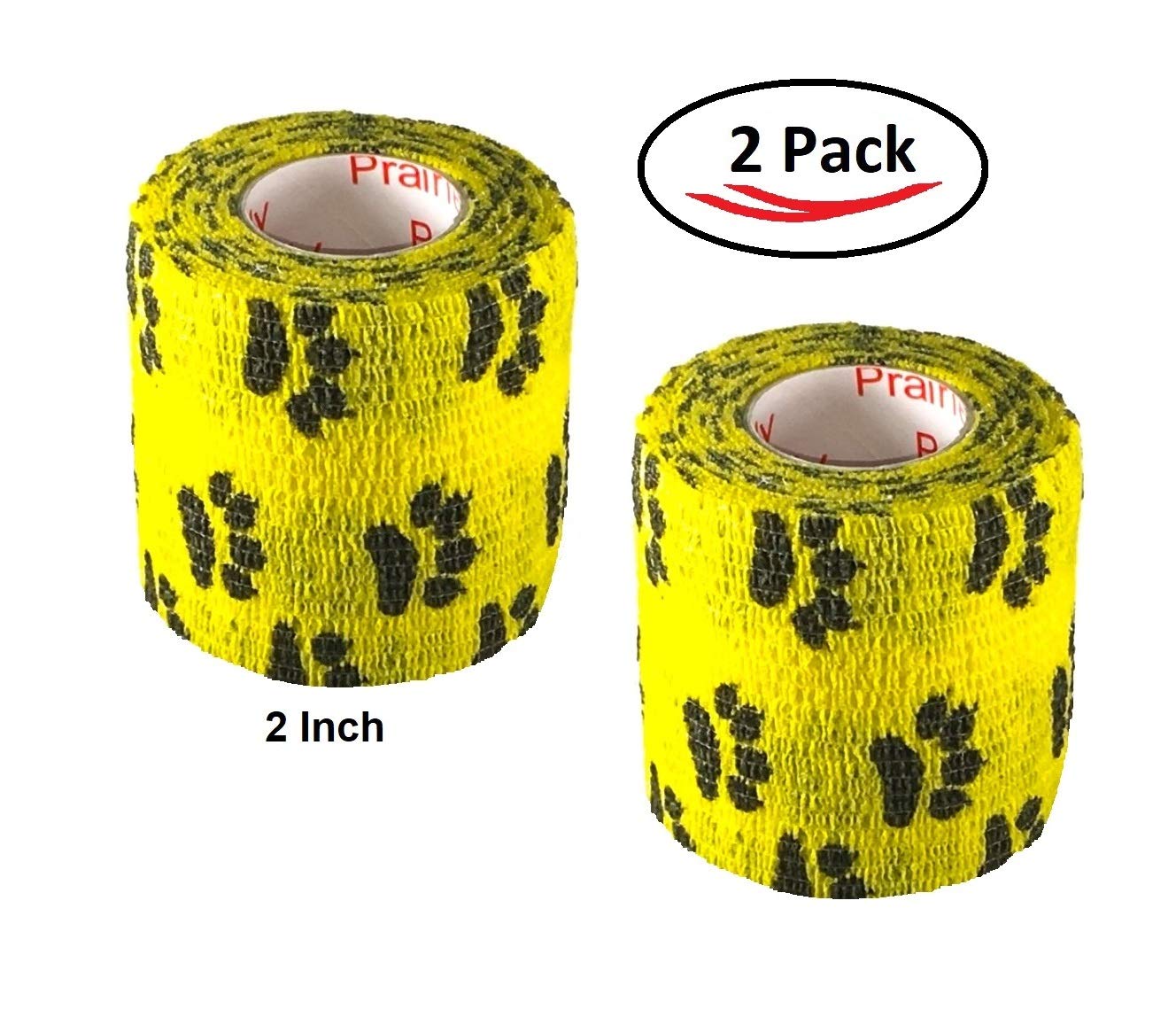 Vet Wrap Wrap Tape (Yellow with Paw Prints) (2 Pack) (3 Inch x 15 feet) Self Adhesive Adherent Adhering Cohesive Flex Self Stick