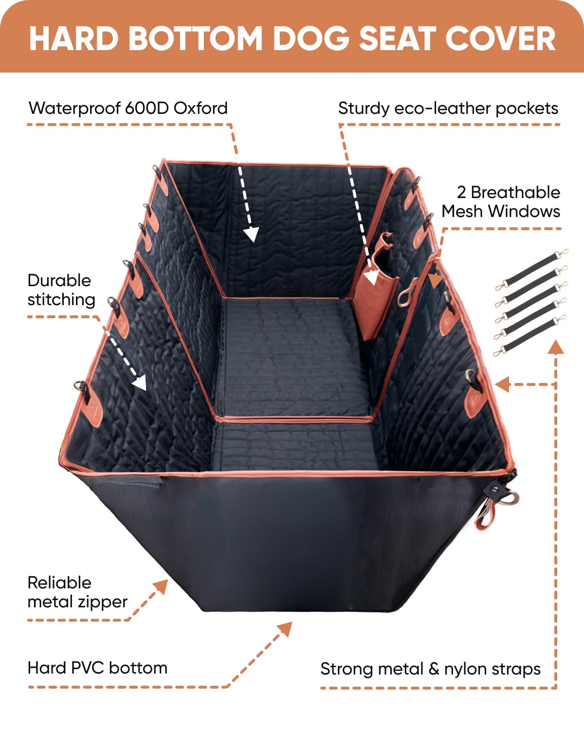 Owleys Hard Bottom Car Seat Cover For Dogs | Back Extender For Dogs | Hammock For Car Hard Bottom | Car Cover Back | Dog Seat Co