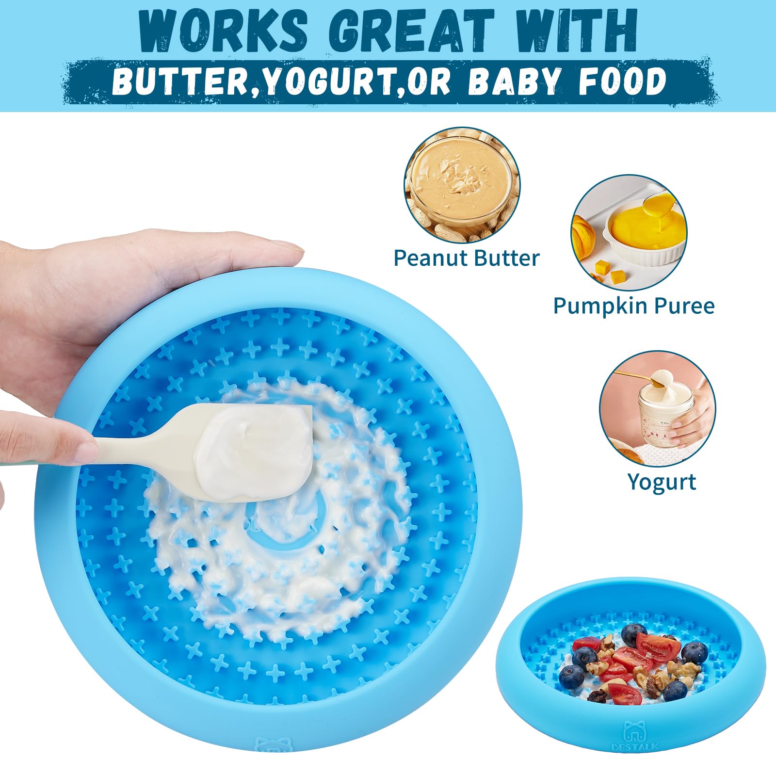 Dog Lick Bowl, Bestalk Anxiety Relief Slow Feeder Dog Lick Mat Treat Dispenser, Non-Slip Dogs Licking Bowl Enrichment Toys, BPA