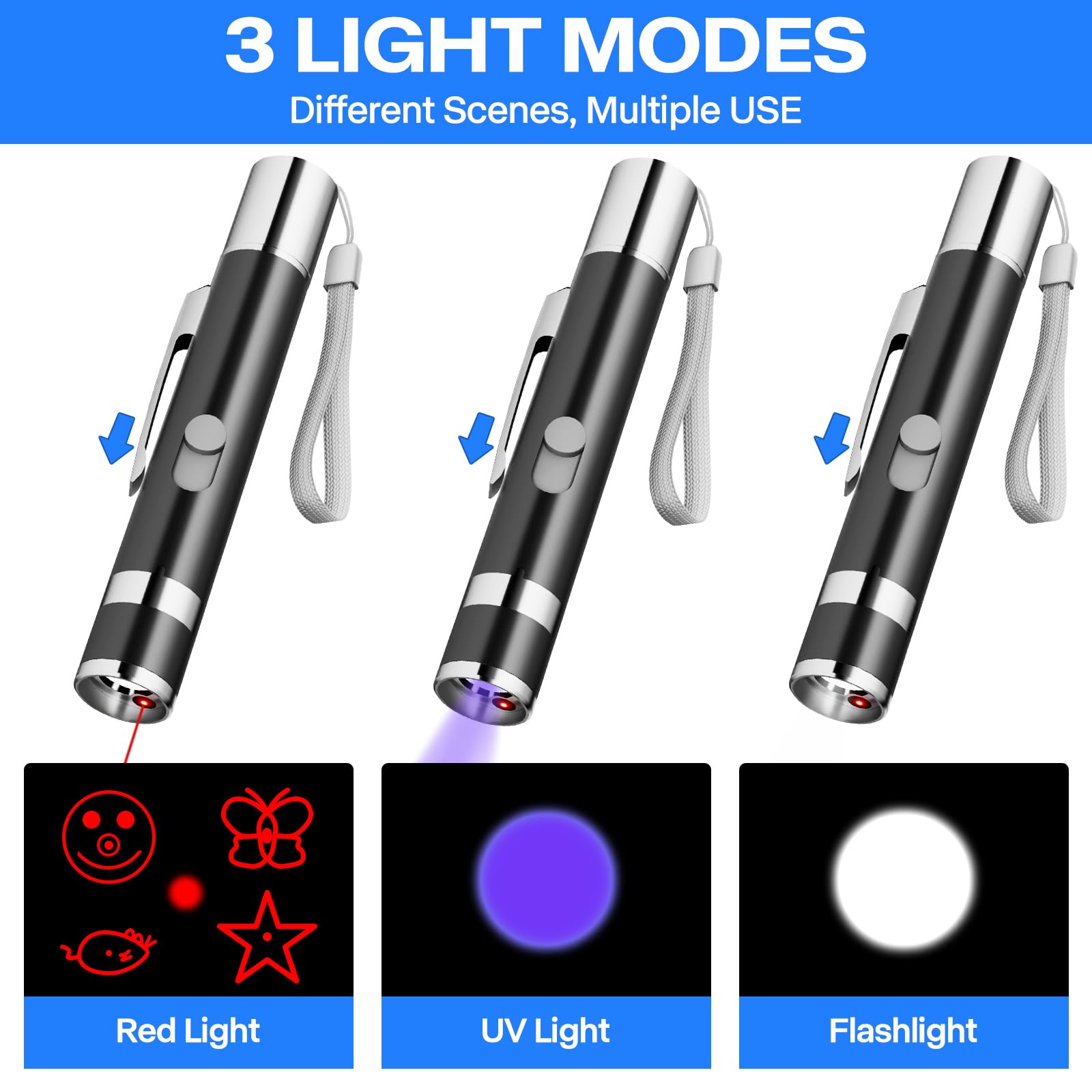 Waputne Cat Toys, Cat Toys Red Pointer For Indoor, Rechargeable, 5 Adjustable Patterns, 3 Modes Training Chaser Pet Toy Pointer,