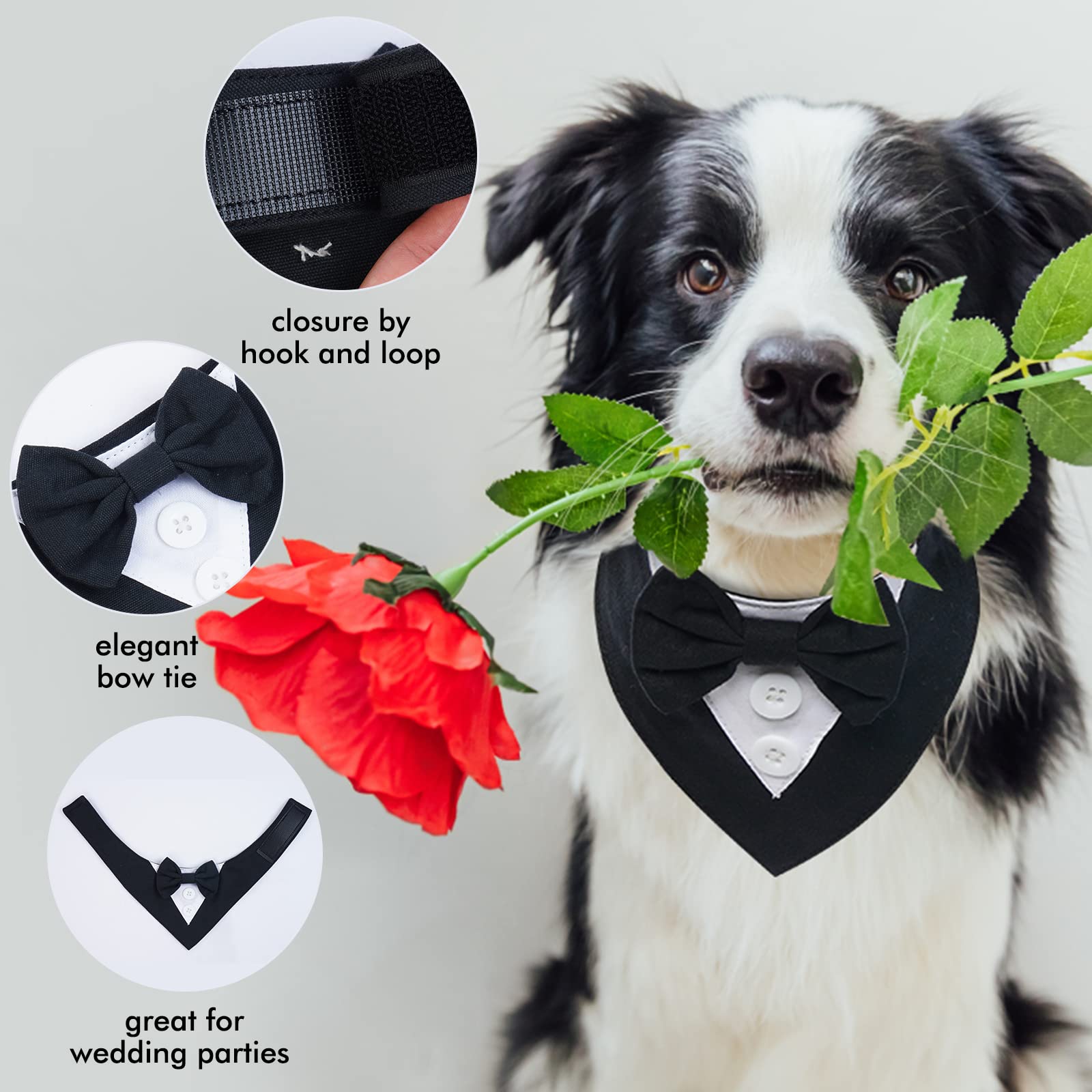 Fuamey Dog Tuxedo,Formal Dog Wedding Bandana Dog Collar With Bow Tie Dog Birthday Costume Adjustable Pet Party Tux Dog Wedding Attire,Dog Valentines Outfit Cosplay For Small Medium Large Pets Black-L