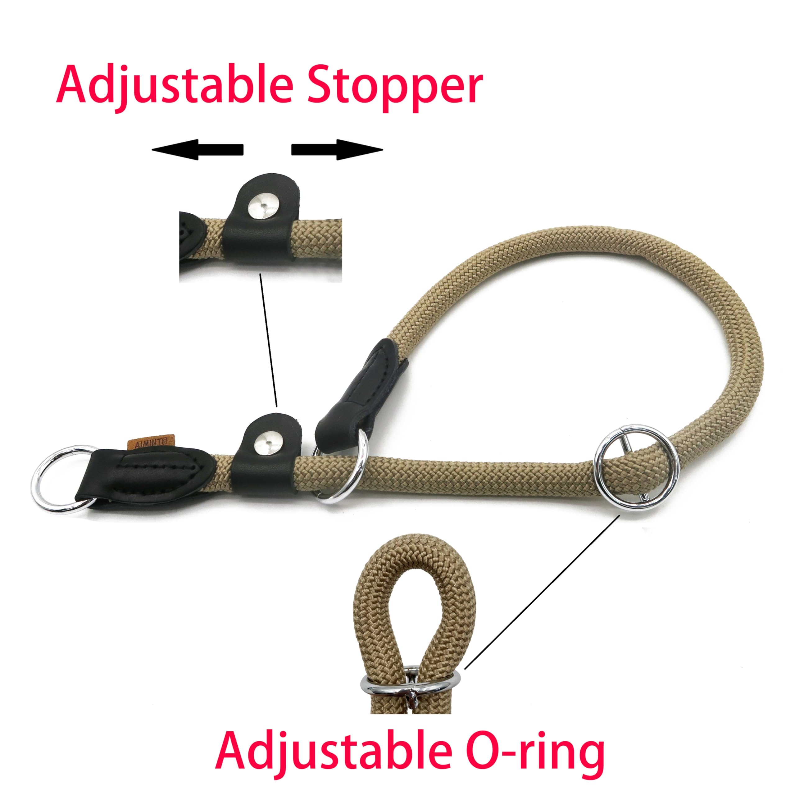 Aiminto Braided Round Martingale Dog Collar, Training Collar With Slidable Stop Ring And Adjustable Stopper - Ideal For Small Do