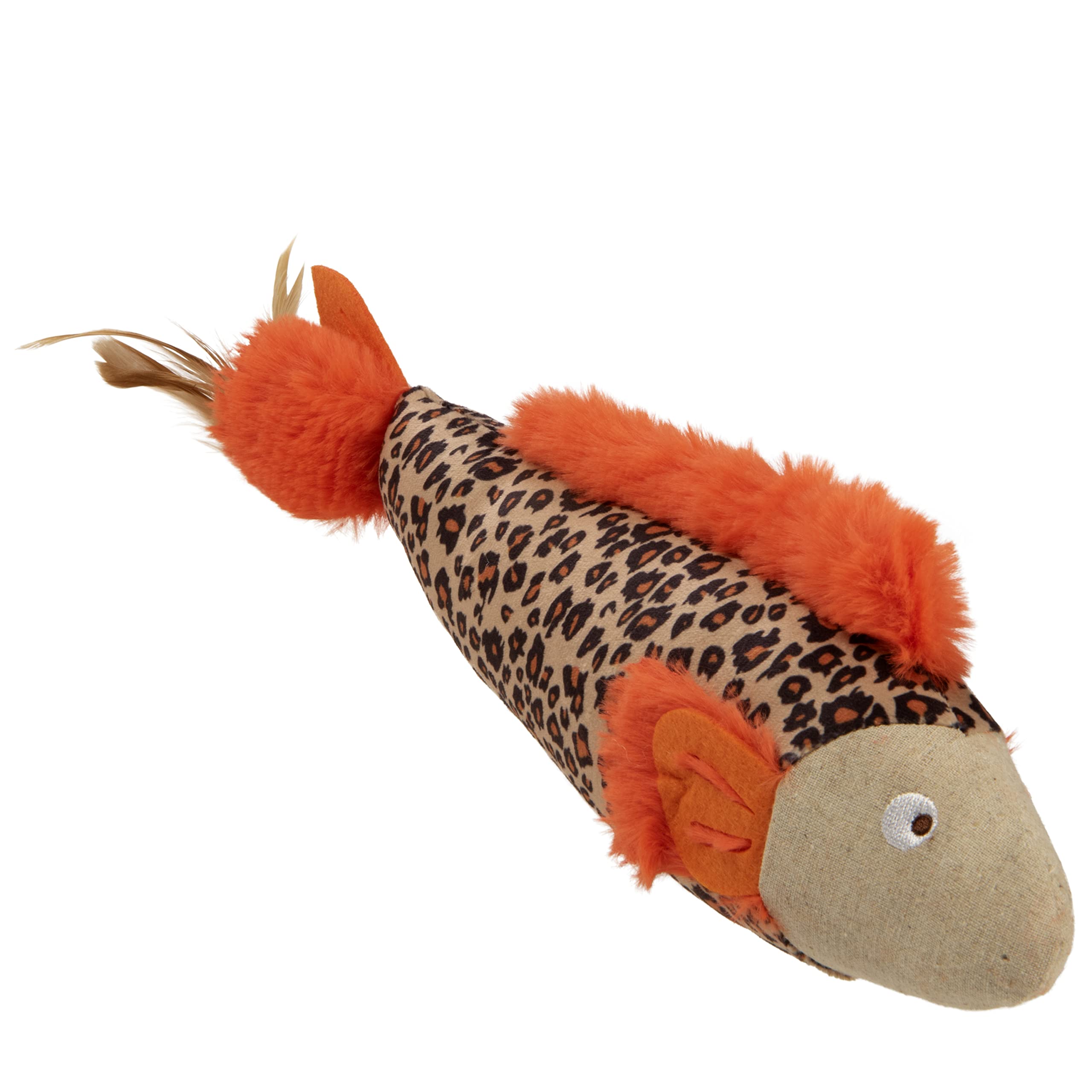 Smartykat Instincts Happynip Fin Frenzy Fish Kicker Crinkle Plush Cat Toy, Contains Catnip & Silvervine - Orange/Beige, One Size