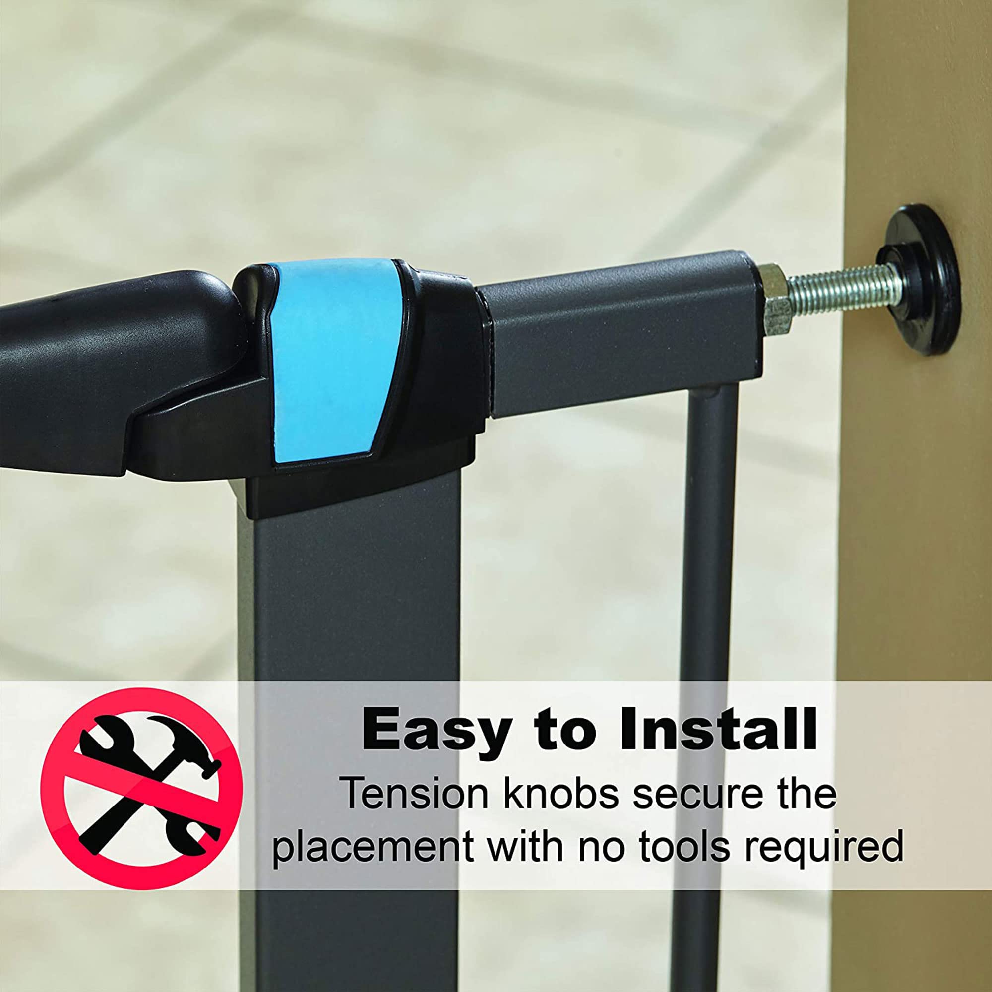 Midwest Homes For Pets 39 Inches Tall Walk-Though Steel Pet Gate, Pressure Mounted Dog Gatewith Glow Strip Measures 29-38 Inches