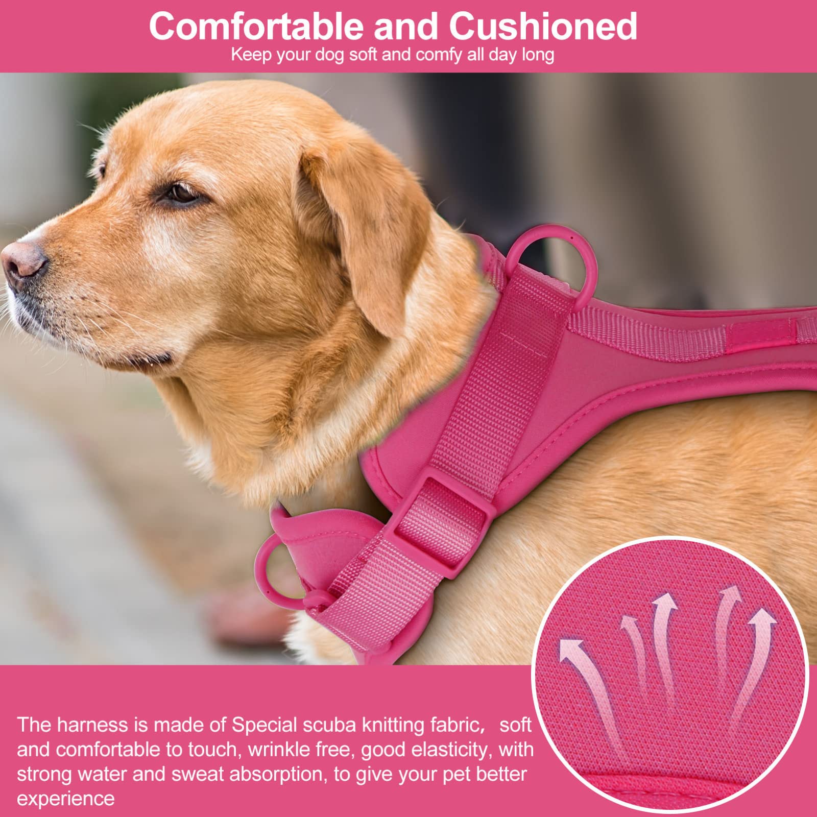 Wisedog No Pull Lightweight Dog Vest Harness With Soft And Comfortable Cushion, Breathable Mesh, For Small Medium Large Dogs Walking (S(Neck: 9.84'-14.17';Chest: 14.17'-22.05'), Peacock Pink)