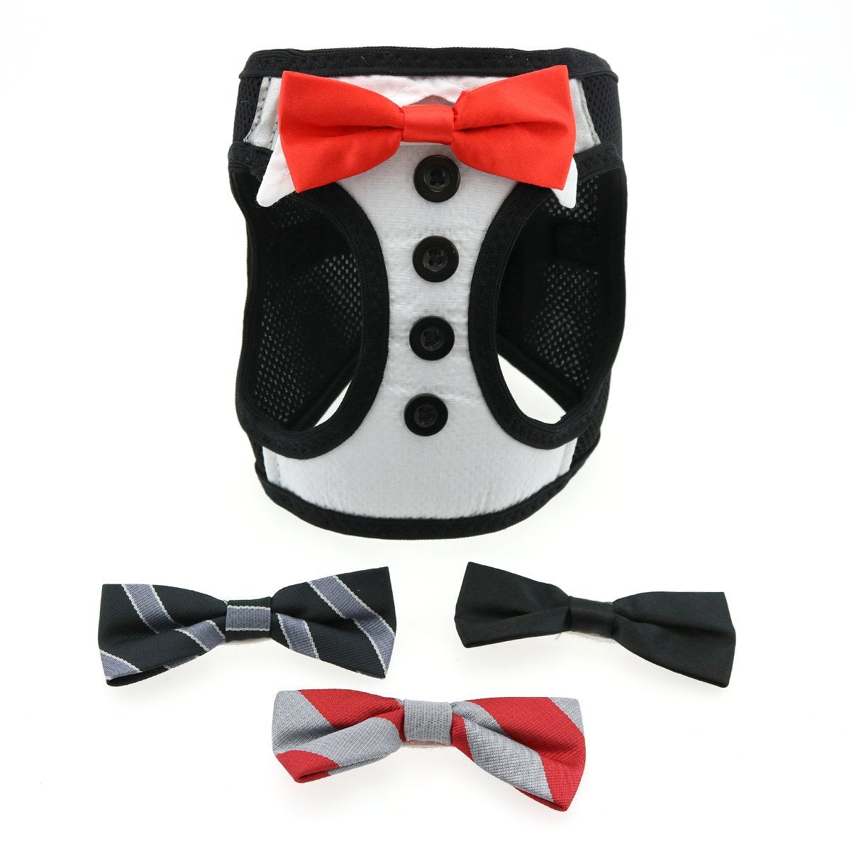 DOGGIE DESIGN American River Ultra Choke Free Dog Harness - Tuxedo with 4 Interchangeable Bows